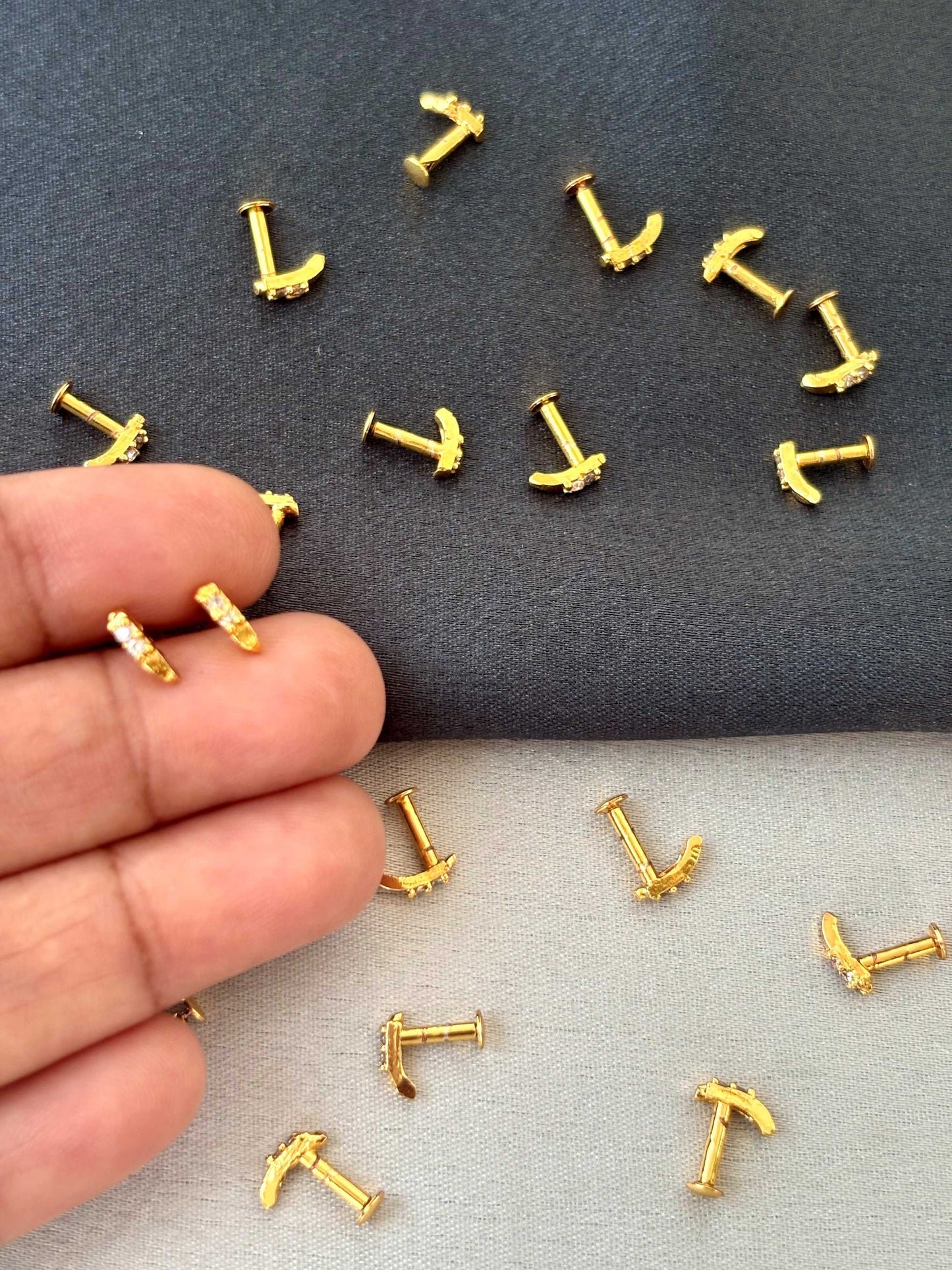 Gold-Plated White Stone J-Stud Earrings