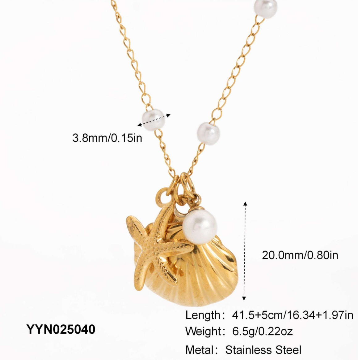 Pearl Chain Sea Shell Starfish Necklace