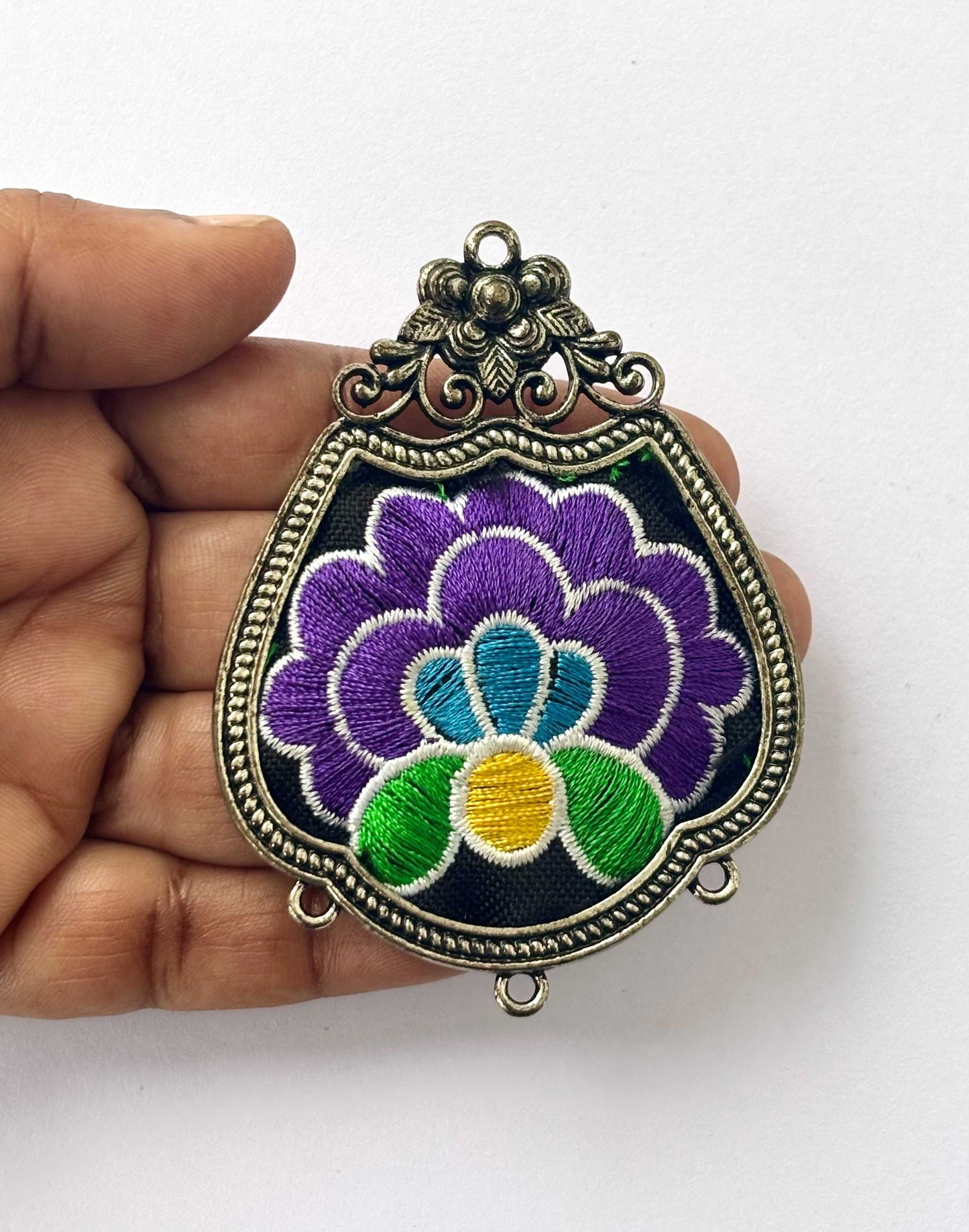 Floral Embroidered Statement Pendant