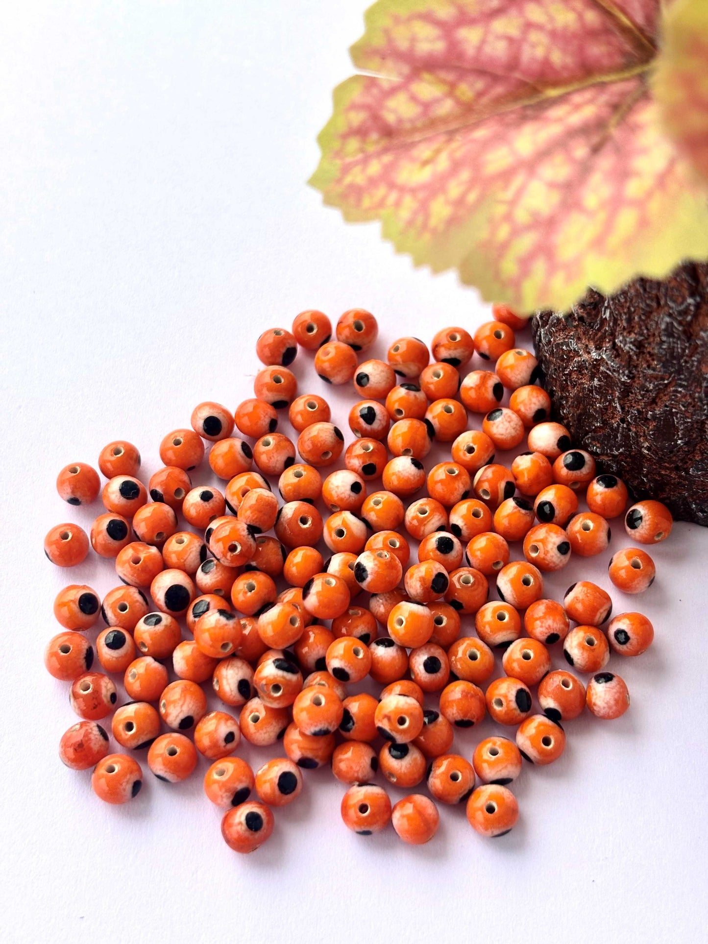 Orange Glass Evil Eye Beads