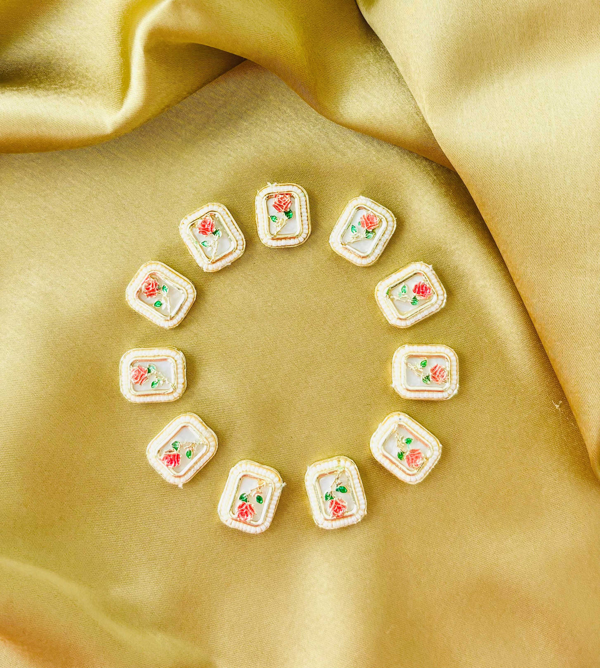 Pink Rose Meenakari Rectangle Connectors and Charms
