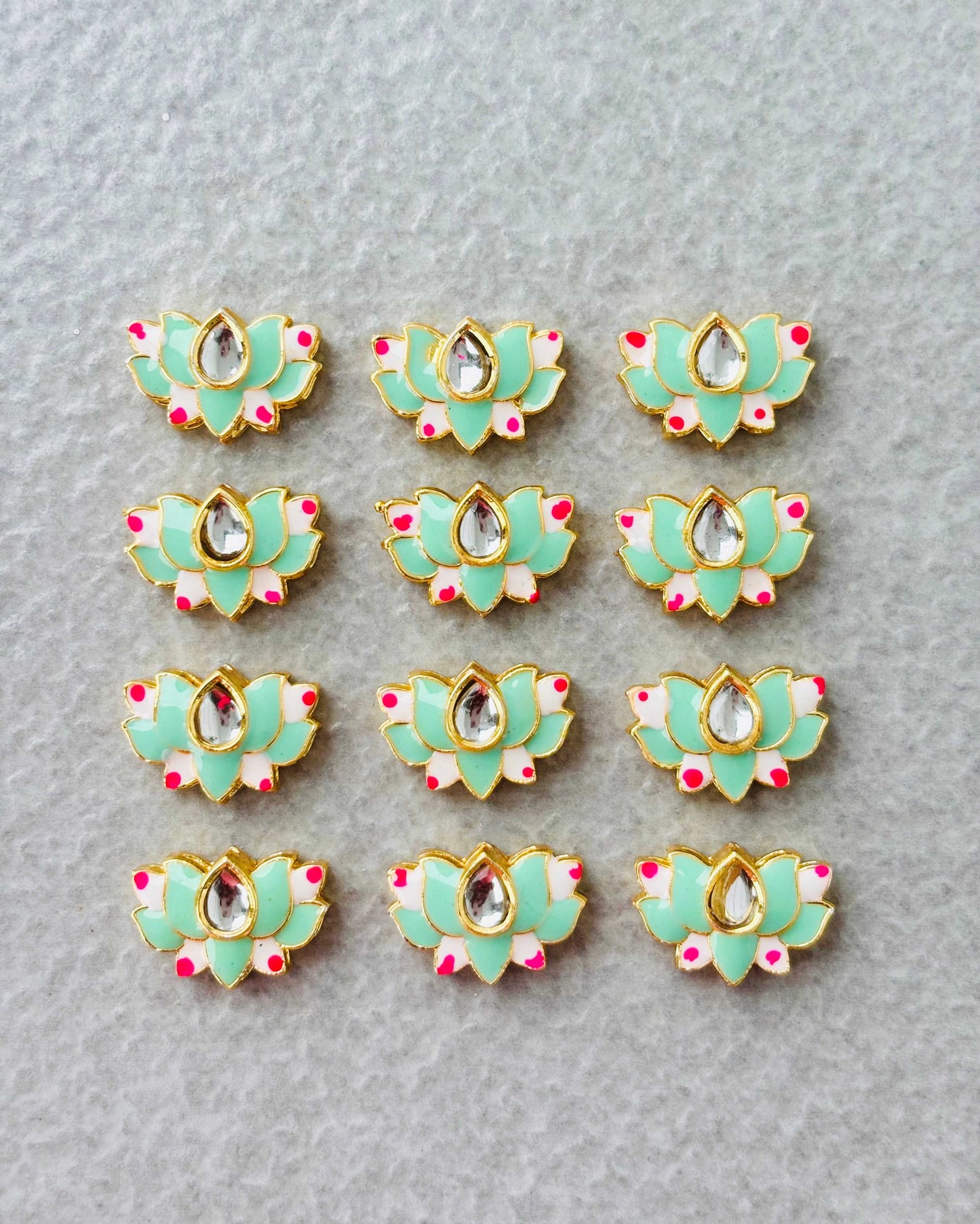 Pastel Green Lotus Meenakari Kundan Connectors