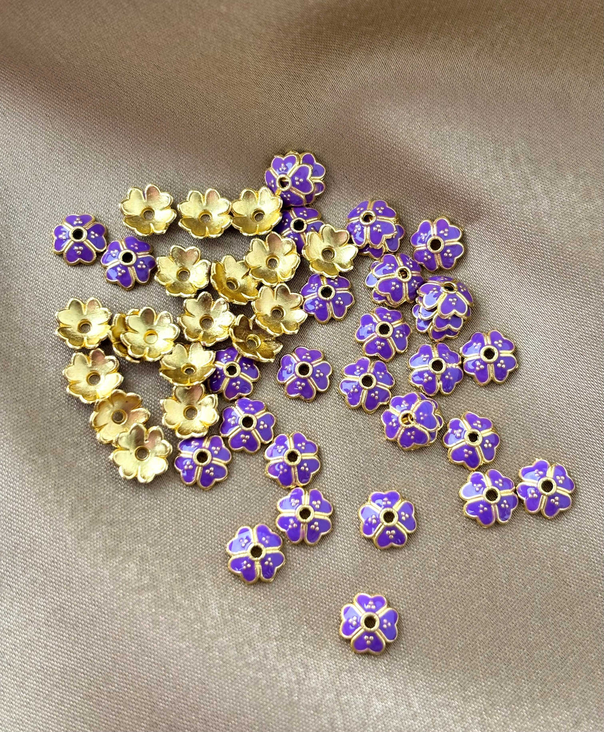 Purple Enamel Gold Bead Caps