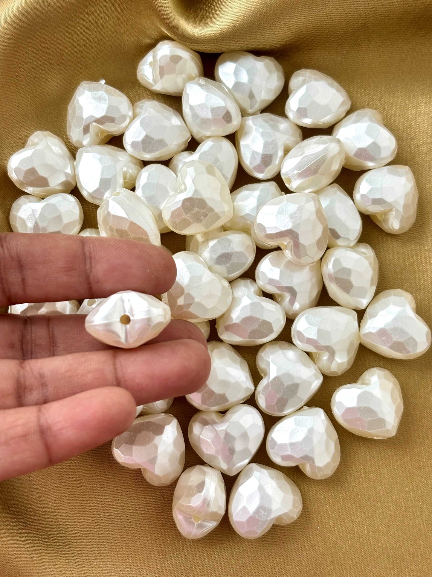 Faceted Pearl Heart Beads