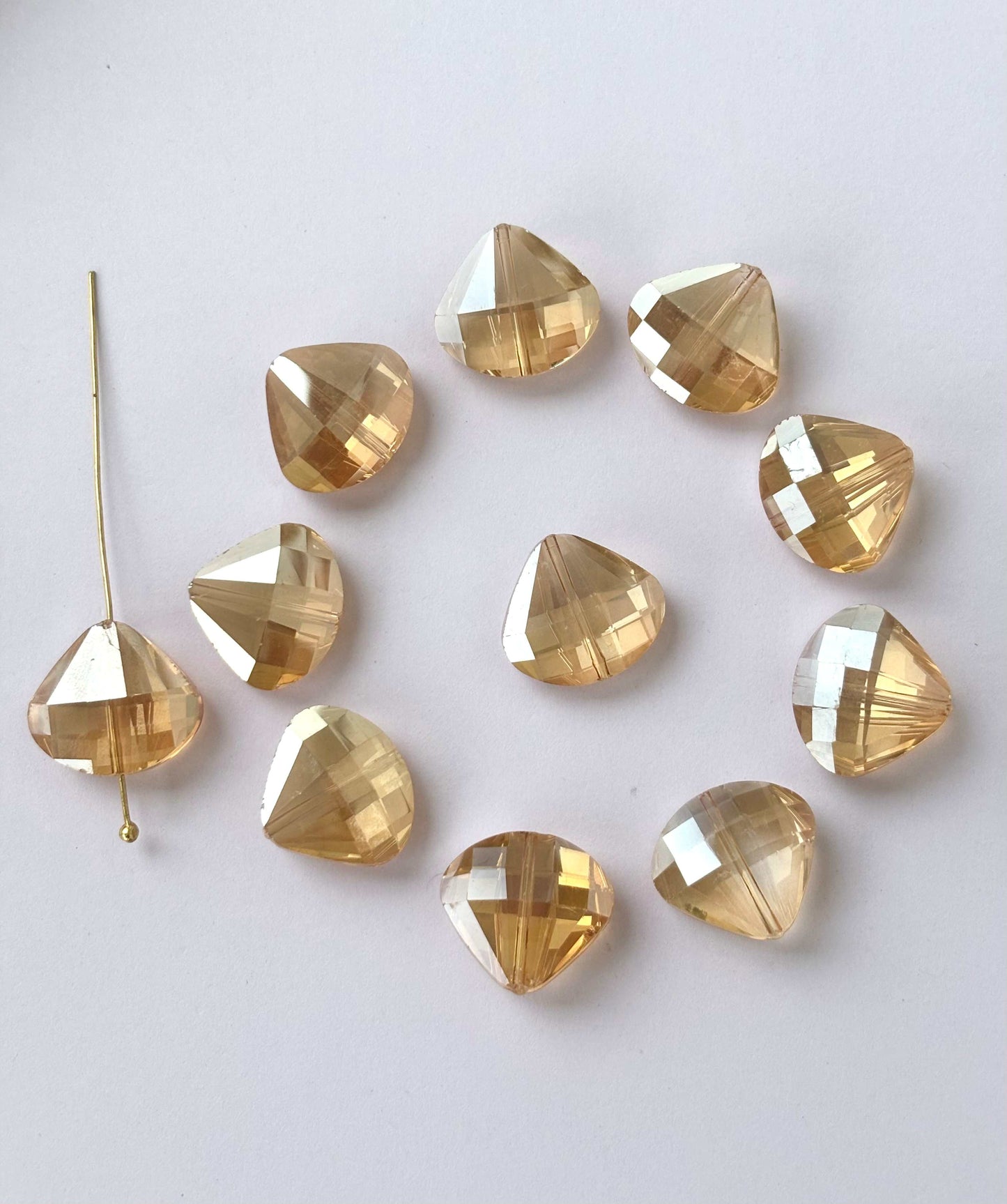 Champagne Faceted Heart Shield Glass Beads