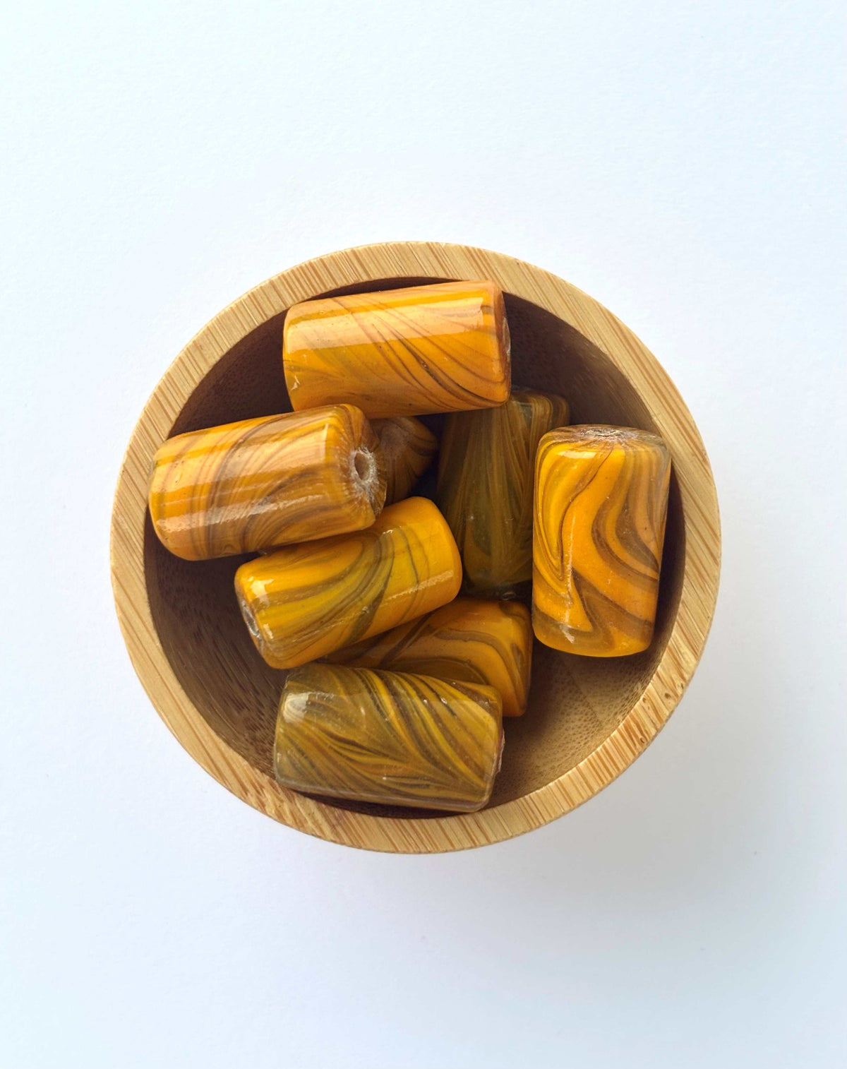 8 Pieces Yellow Swirl Barrel Glass Beads 20x12MM