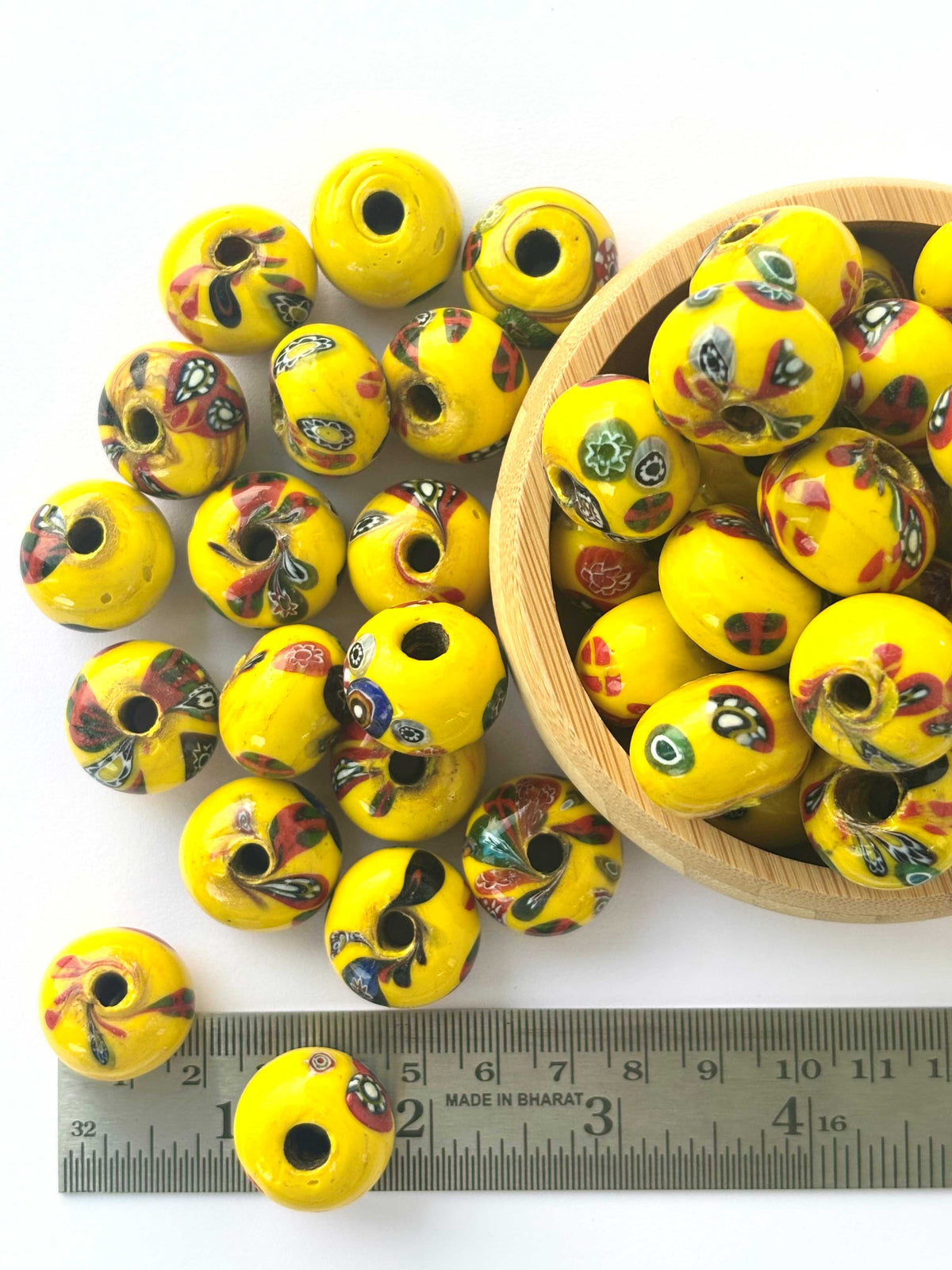 10 Pieces Yellow Millefiori Round Glass Beads 20x15MM