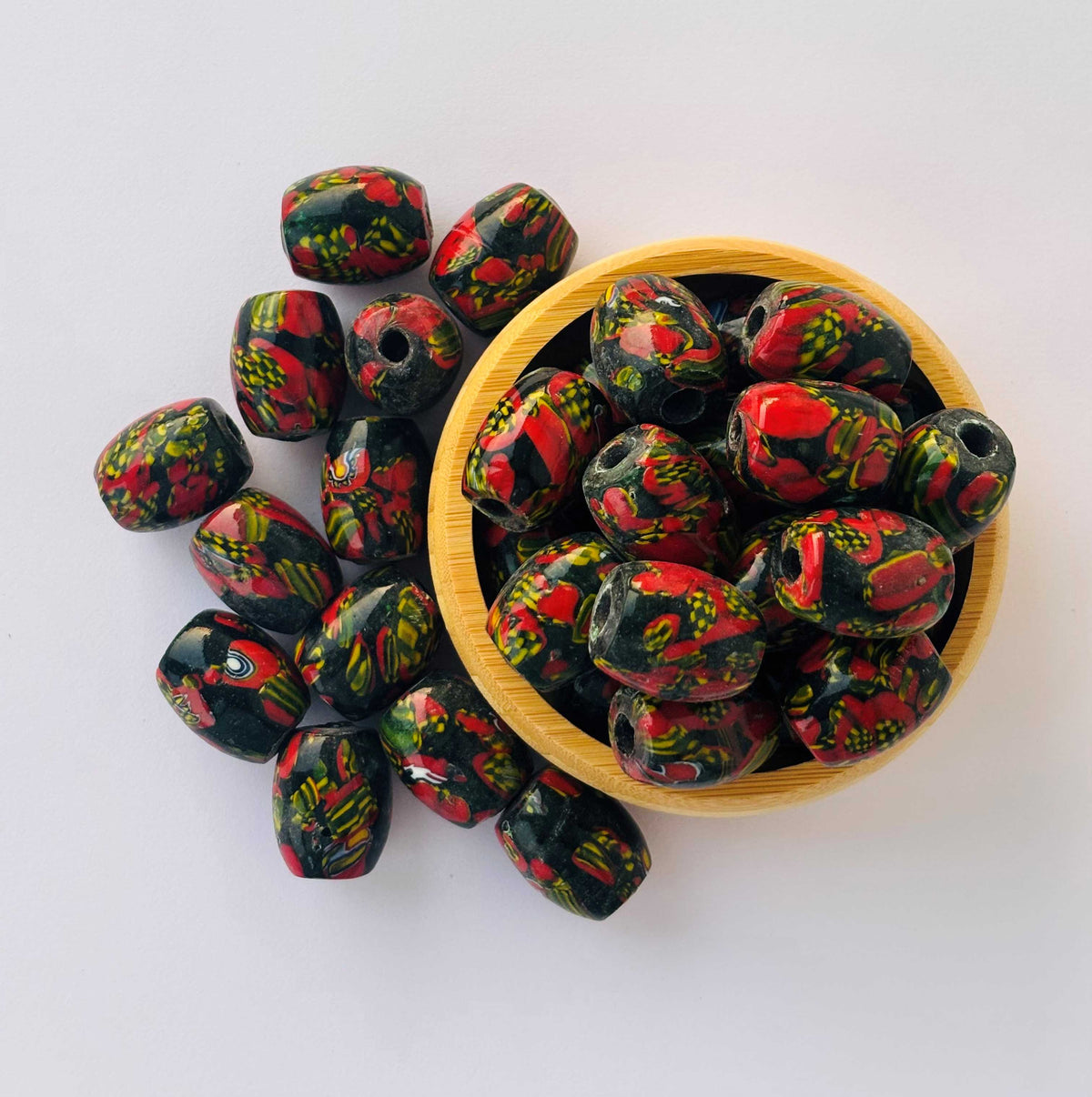 8 Pieces Red Green Millefiori Oval Glass Beads 25x18MM