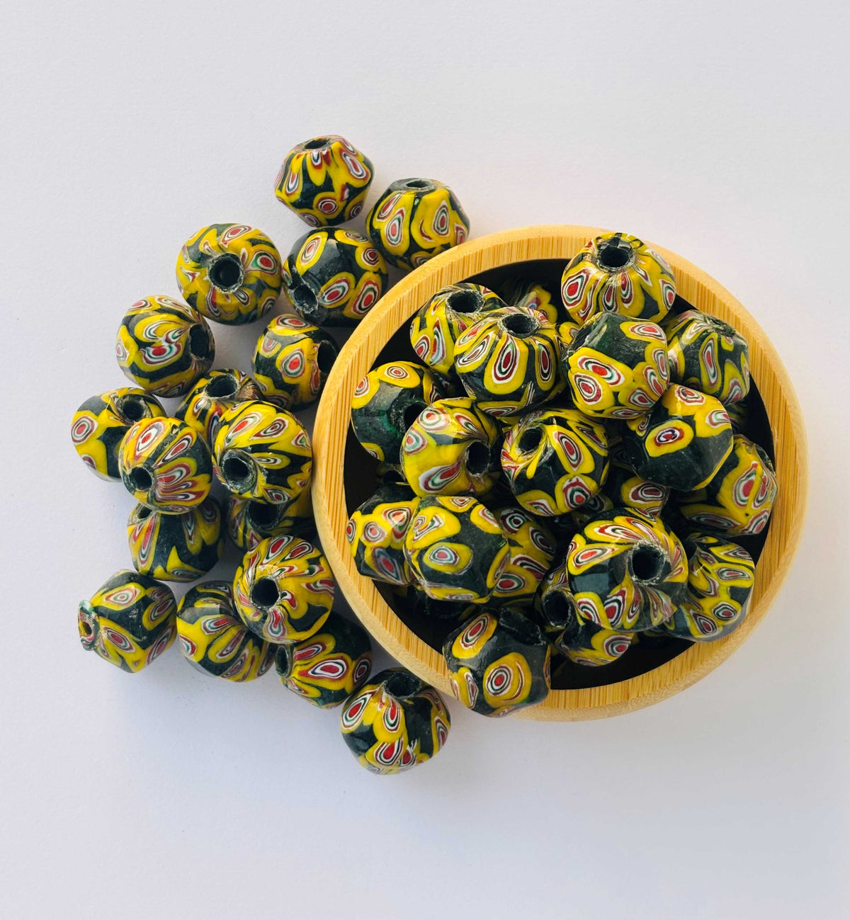 10 Pieces Yellow Millefiori Faceted Glass Beads 20x18MM