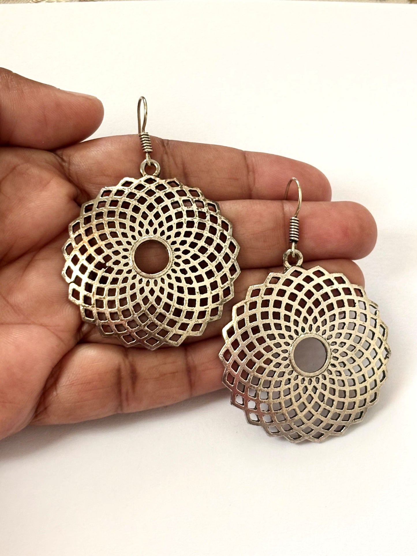 Oxidized Silver Filigree Circle Earrings