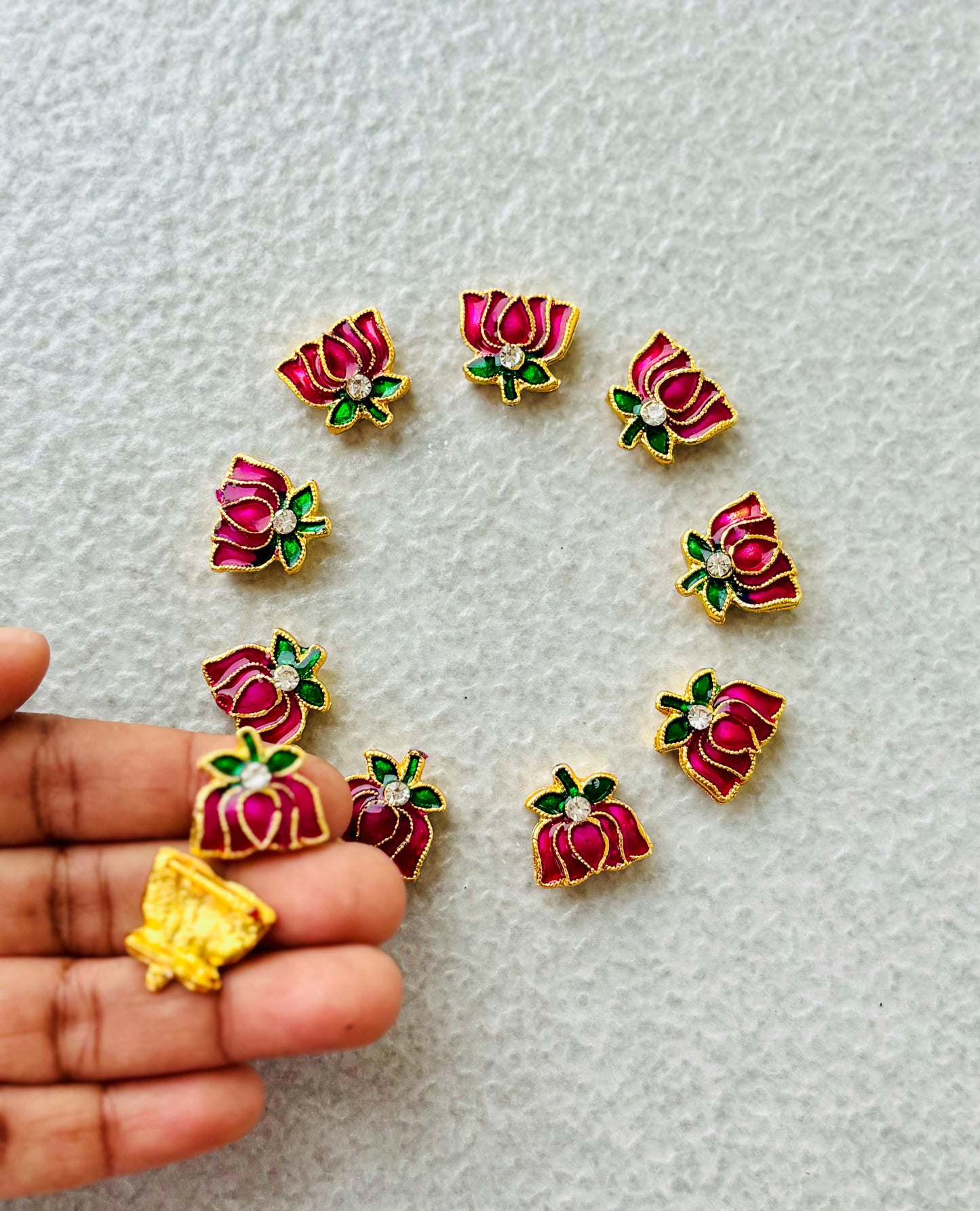 Pink Meenakari Lotus Kundan Beads or Charms - Sale