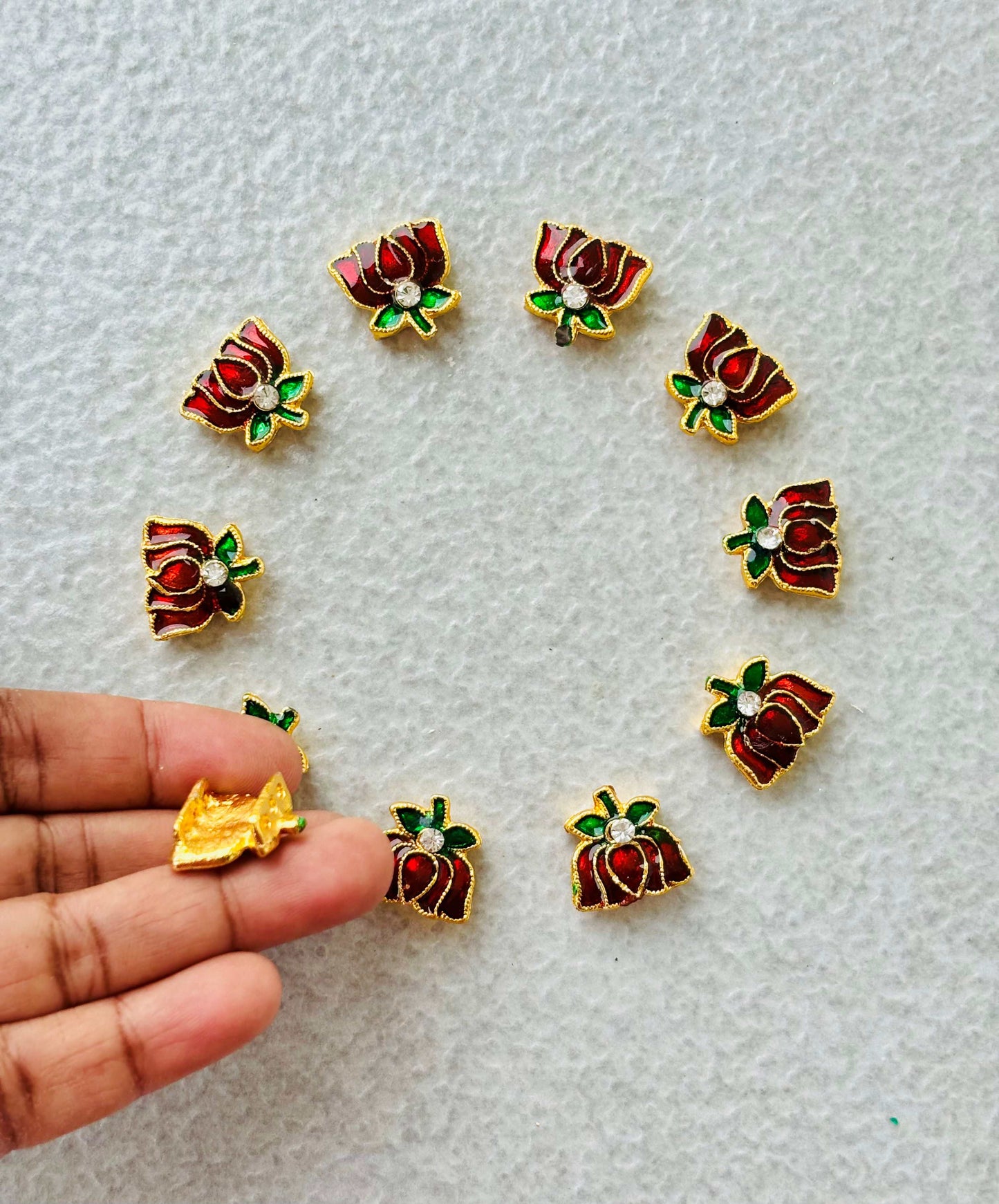 Maroon Meenakari Lotus Kundan Beads or Charms