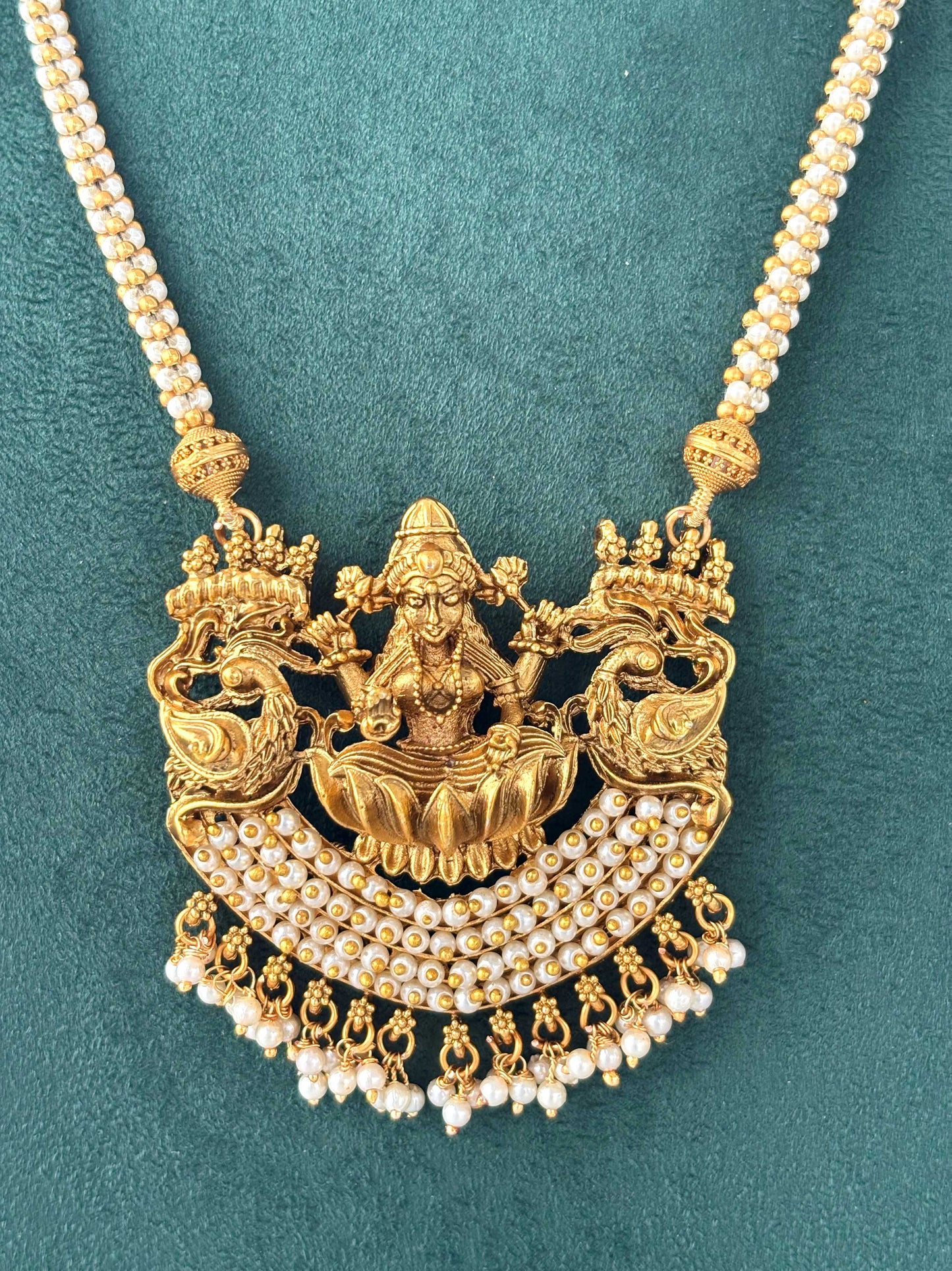 Pearl String Necklace with Lakshmi Pendant