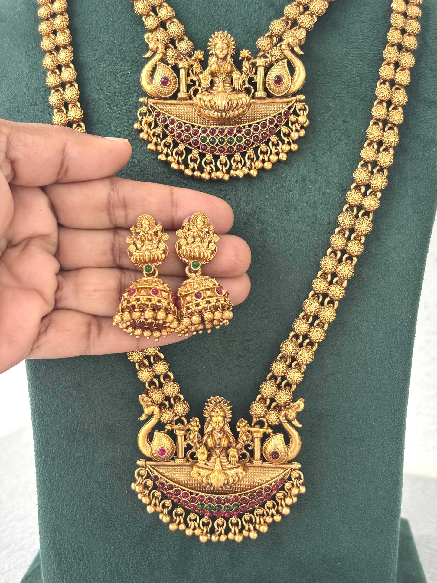 Divine Lakshmi Swan Matte Gold Haram Set