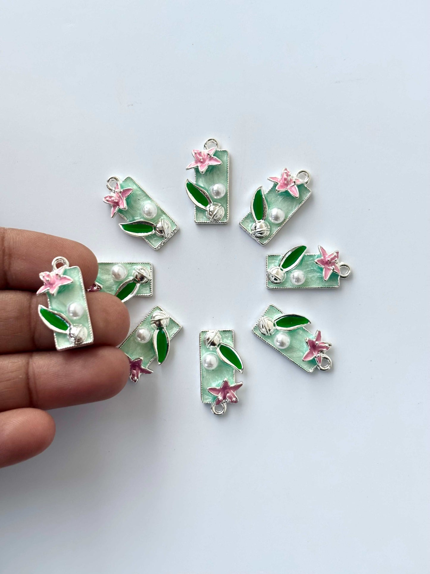 Mint Lily Enamel Charms