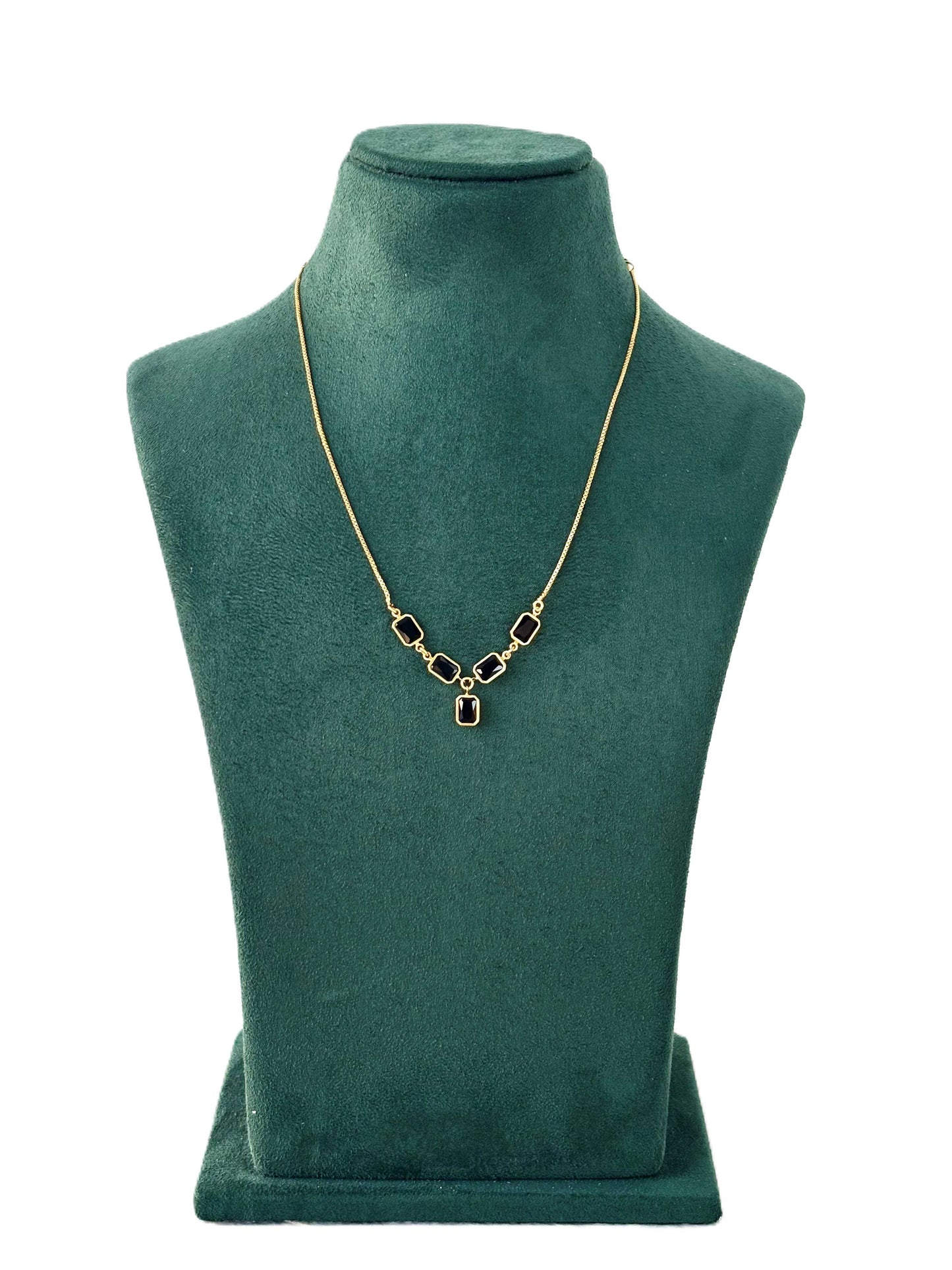 Gold Necklace with Black Rectangular Gemstones