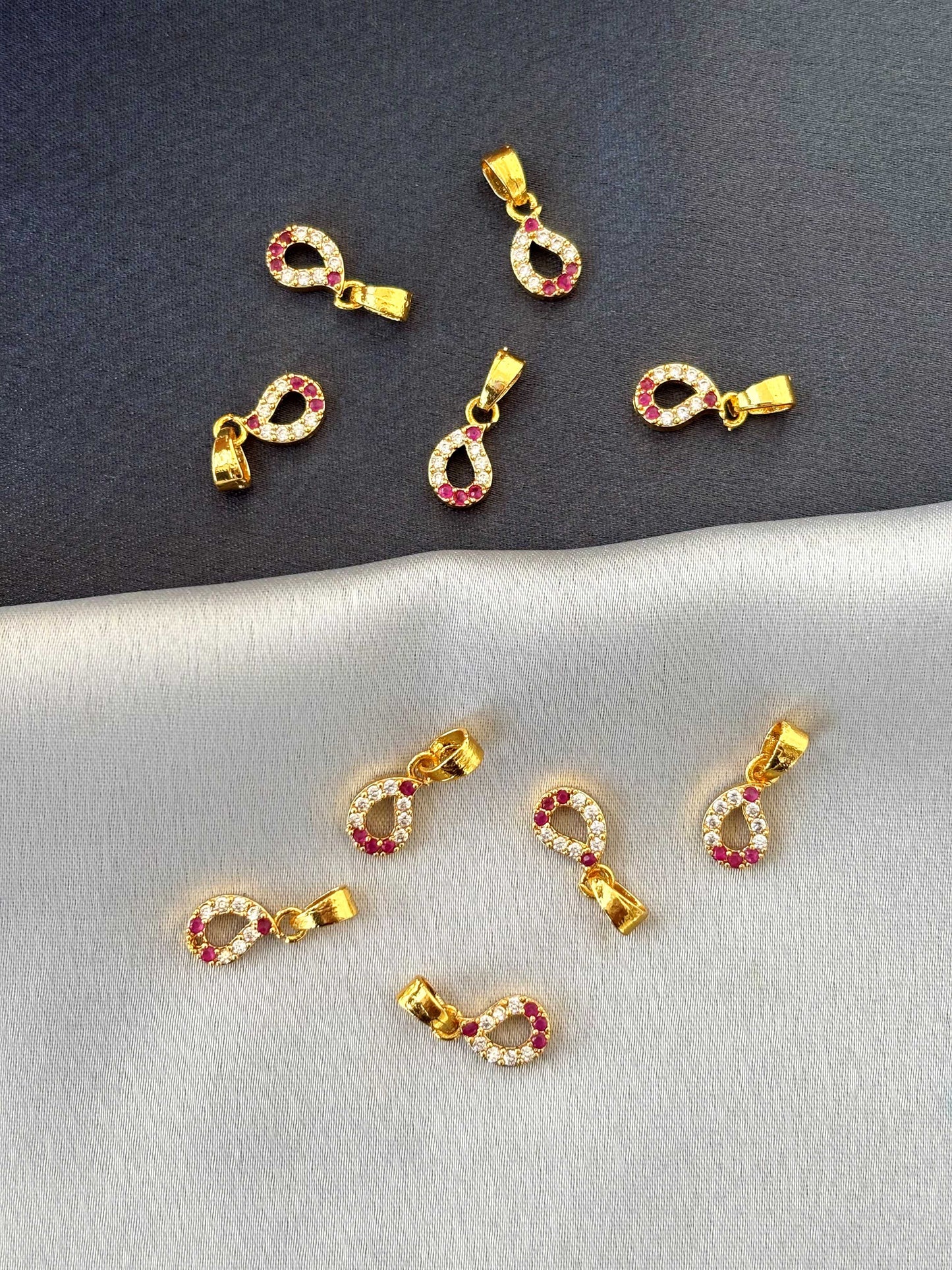 Gold-Plated Teardrop Pendants with Ruby and White Stones