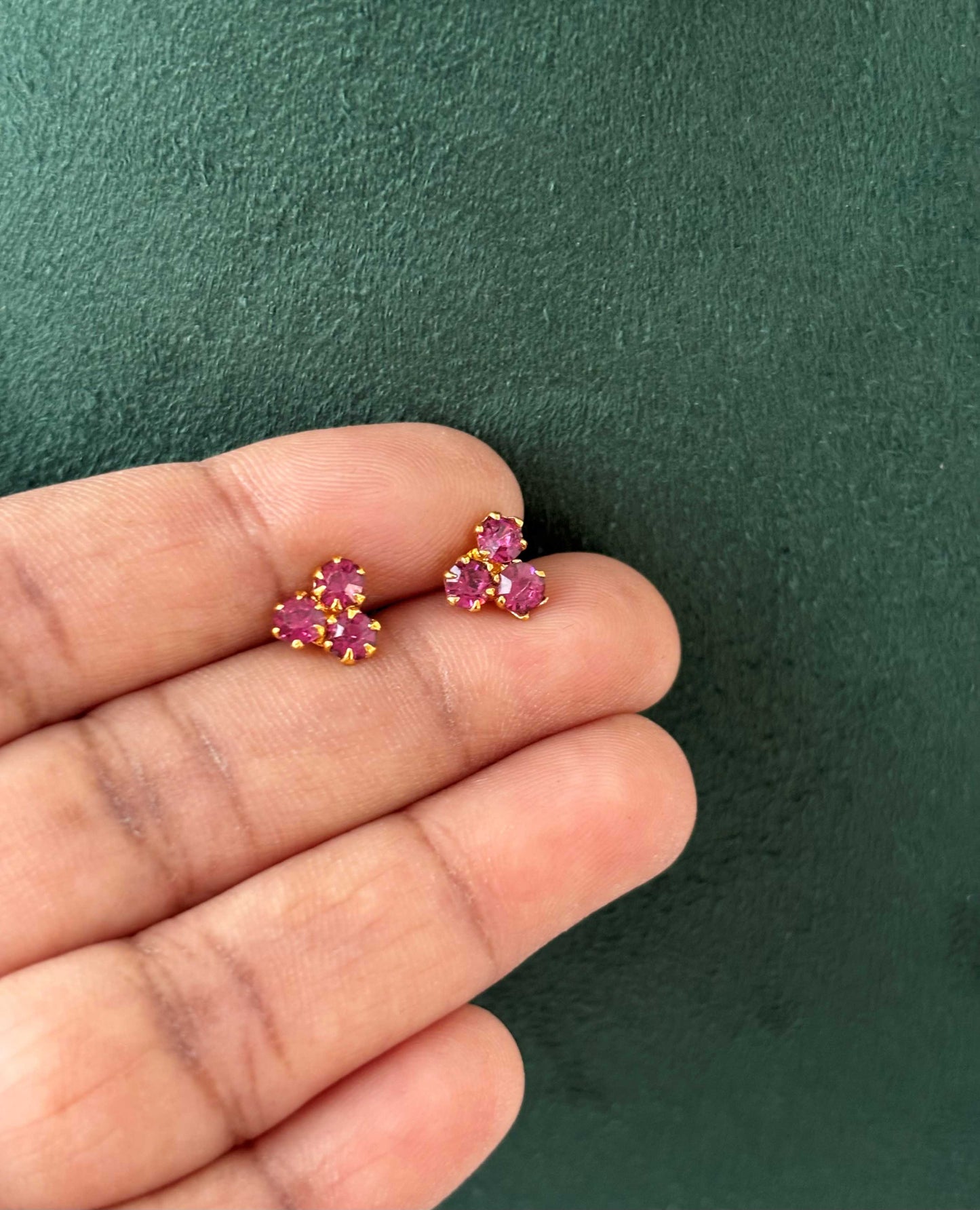 Gold-Plated Rose Stone Stud Earrings