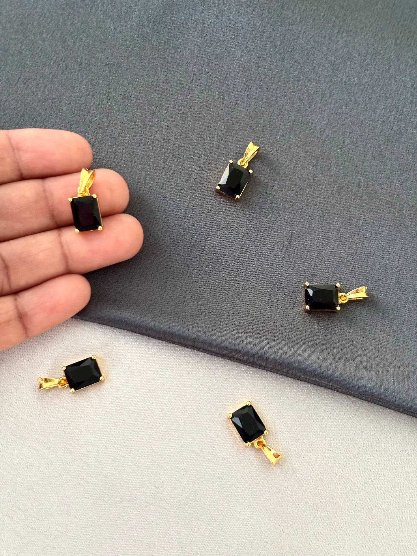 Gold-Plated Black Emerald Cut Pendants