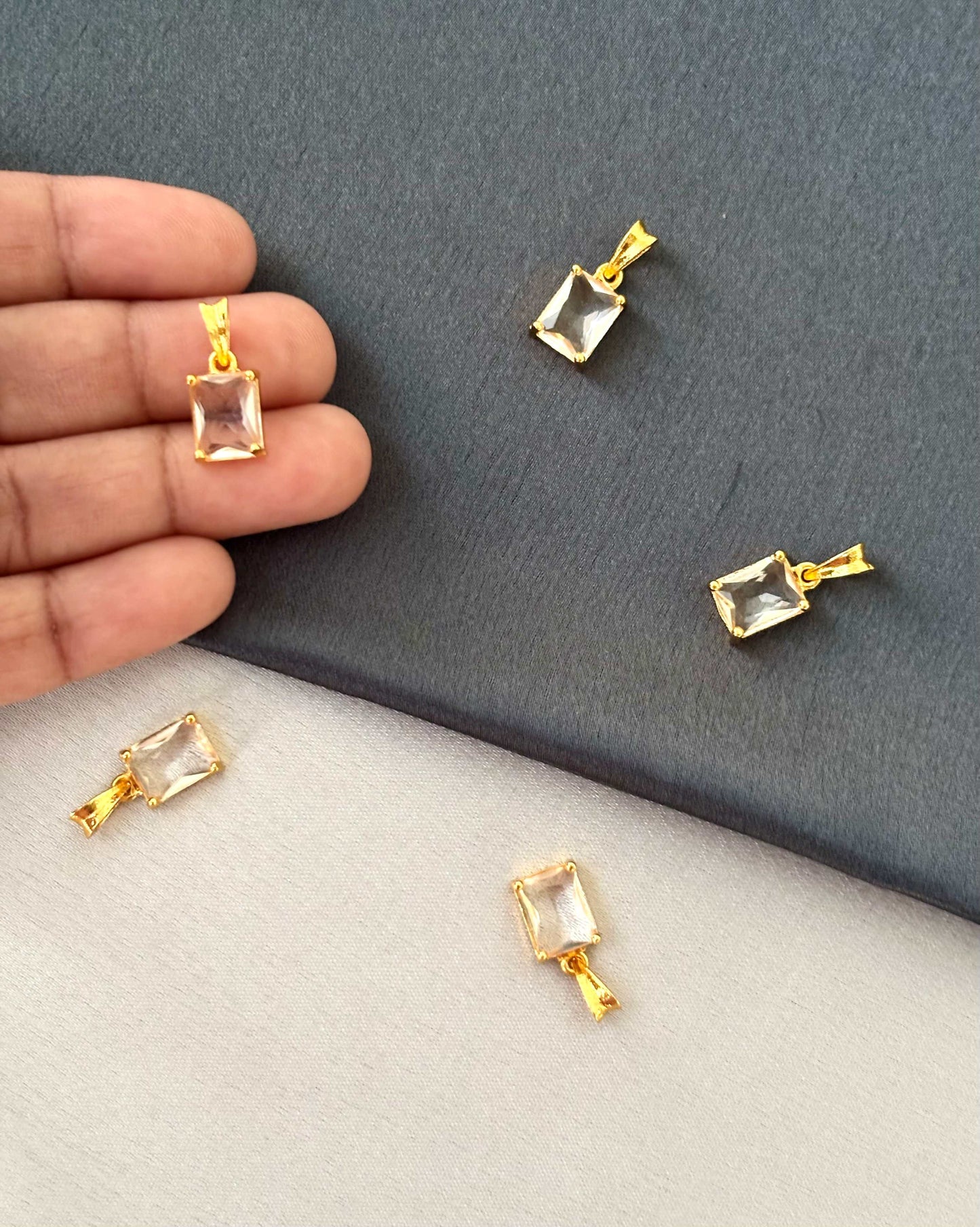 Gold-Plated Clear Crystal Emerald Cut Pendants