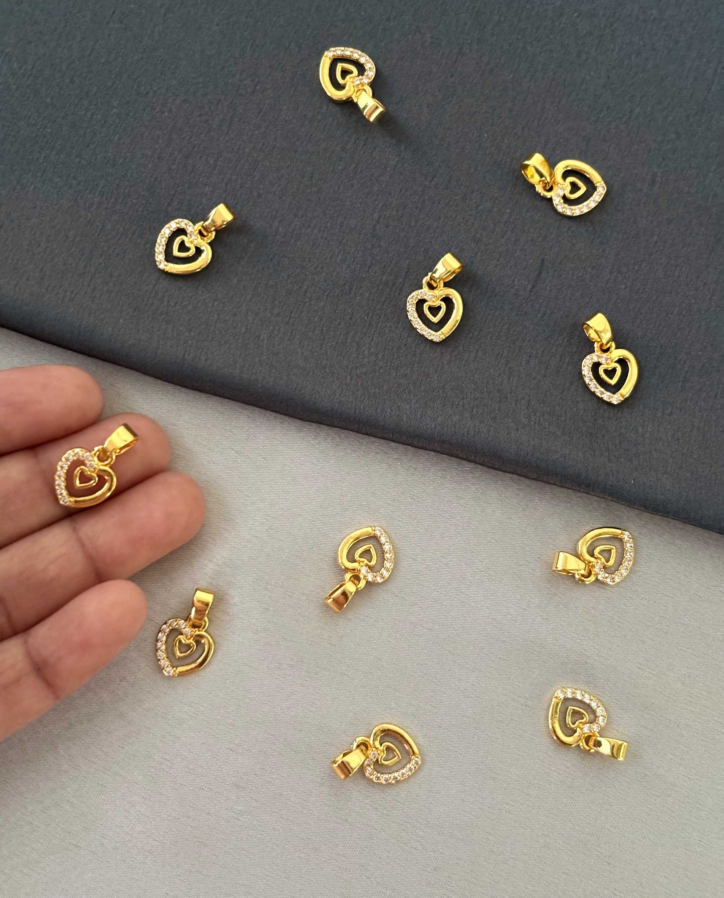 Gold-Plated Heart Pendants with White Stones
