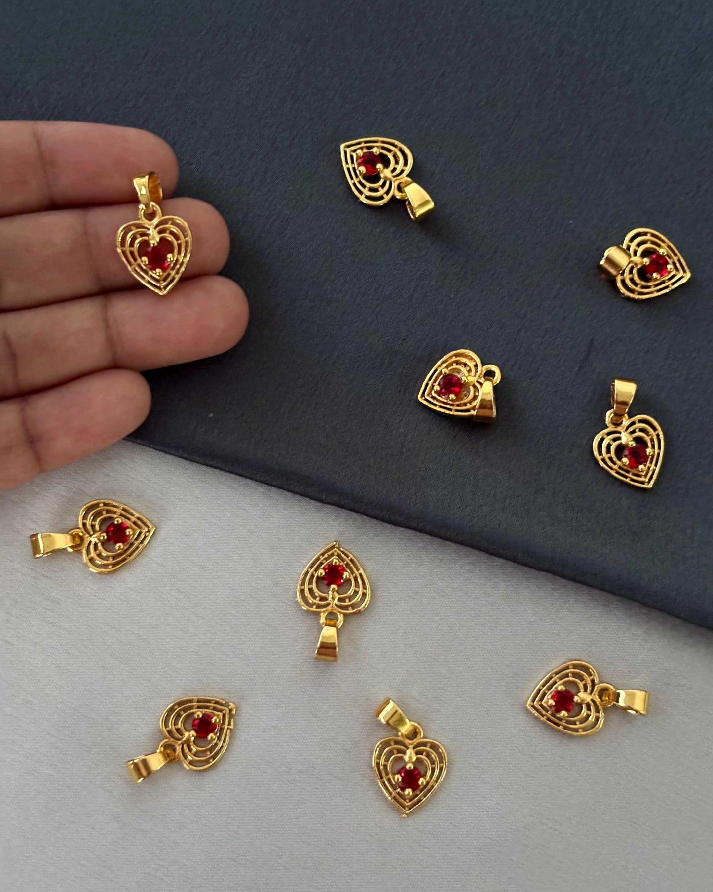 Sale Gold-Plated Sunburst Red Stone Heart Pendant