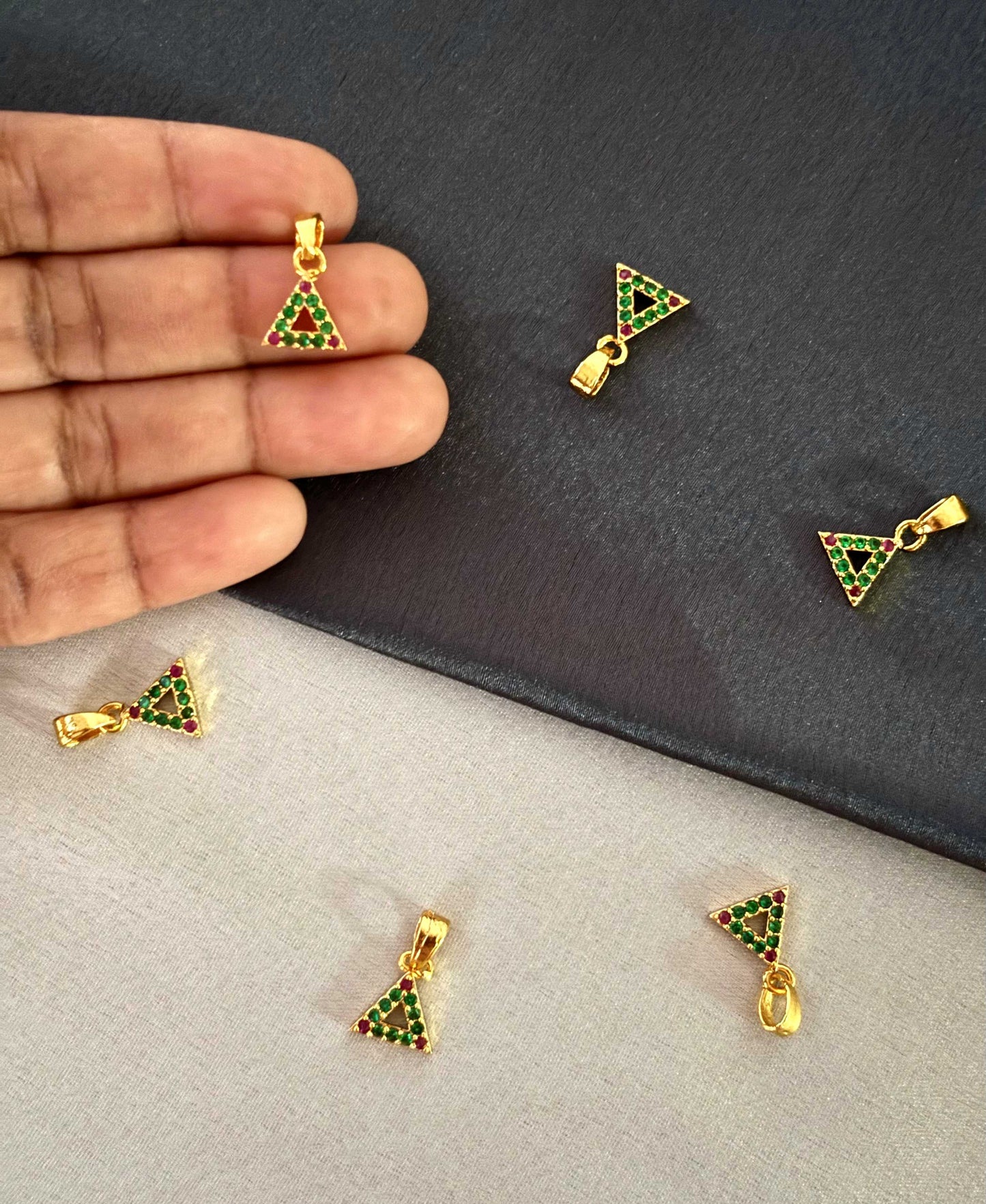 Gold-Plated Triangle Pendants with Green Pink Stone