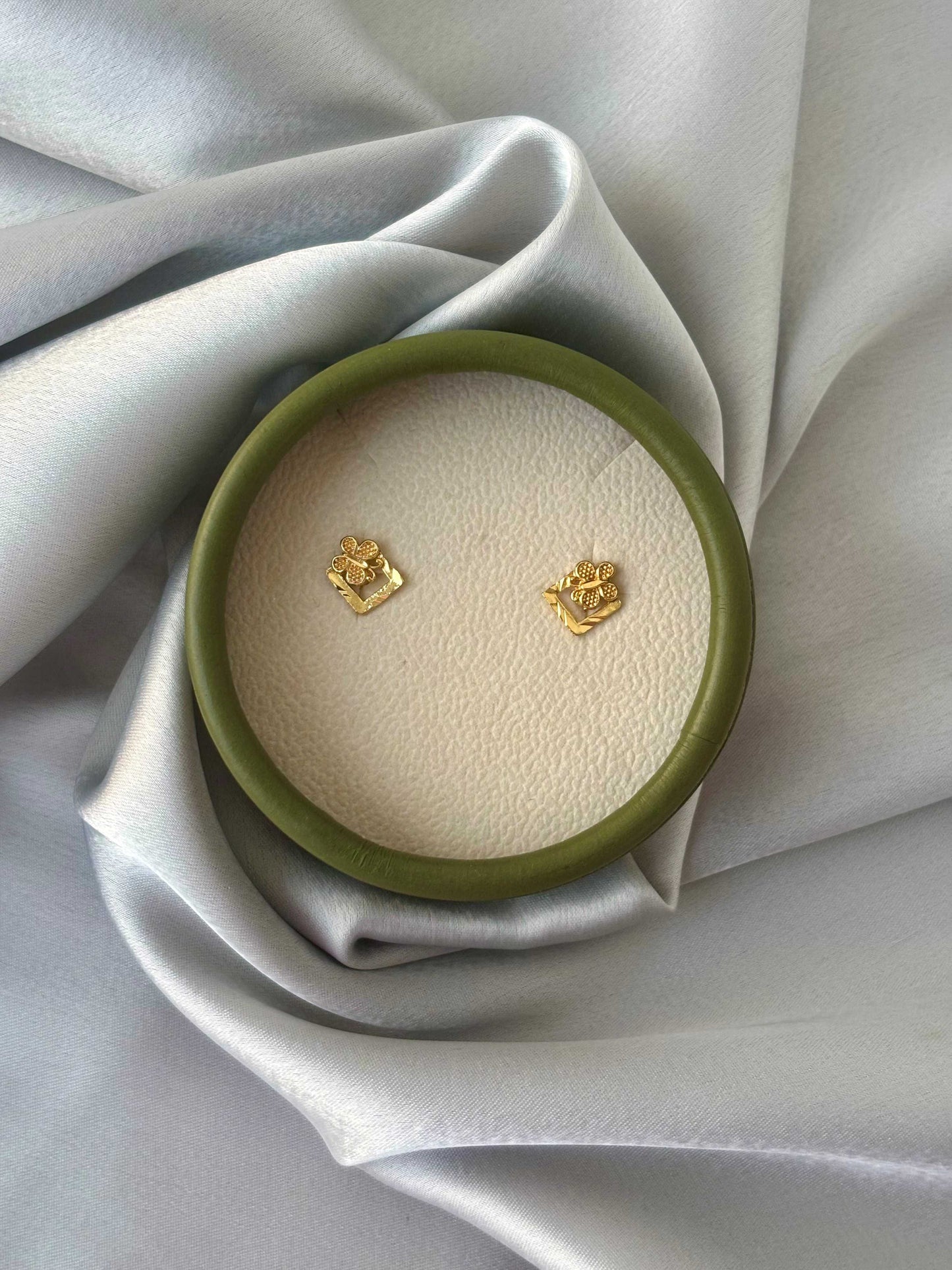 Gold Plated Butterfly in Square Earrings