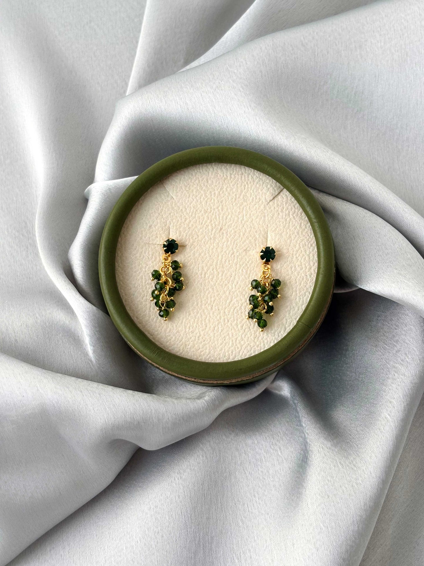 Gold Plated Green Crystal Cluster Drops