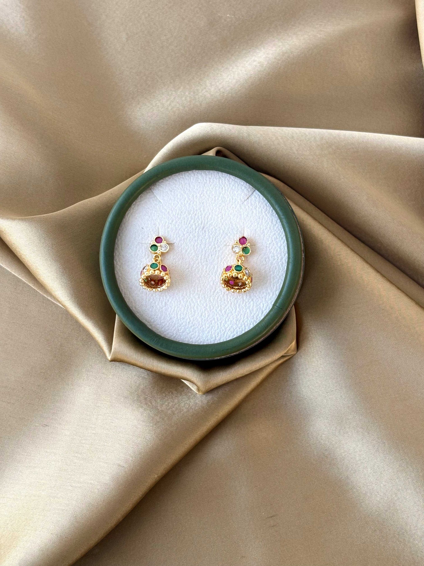 Gold Plated Multi-Color Stone Mini Jhumka