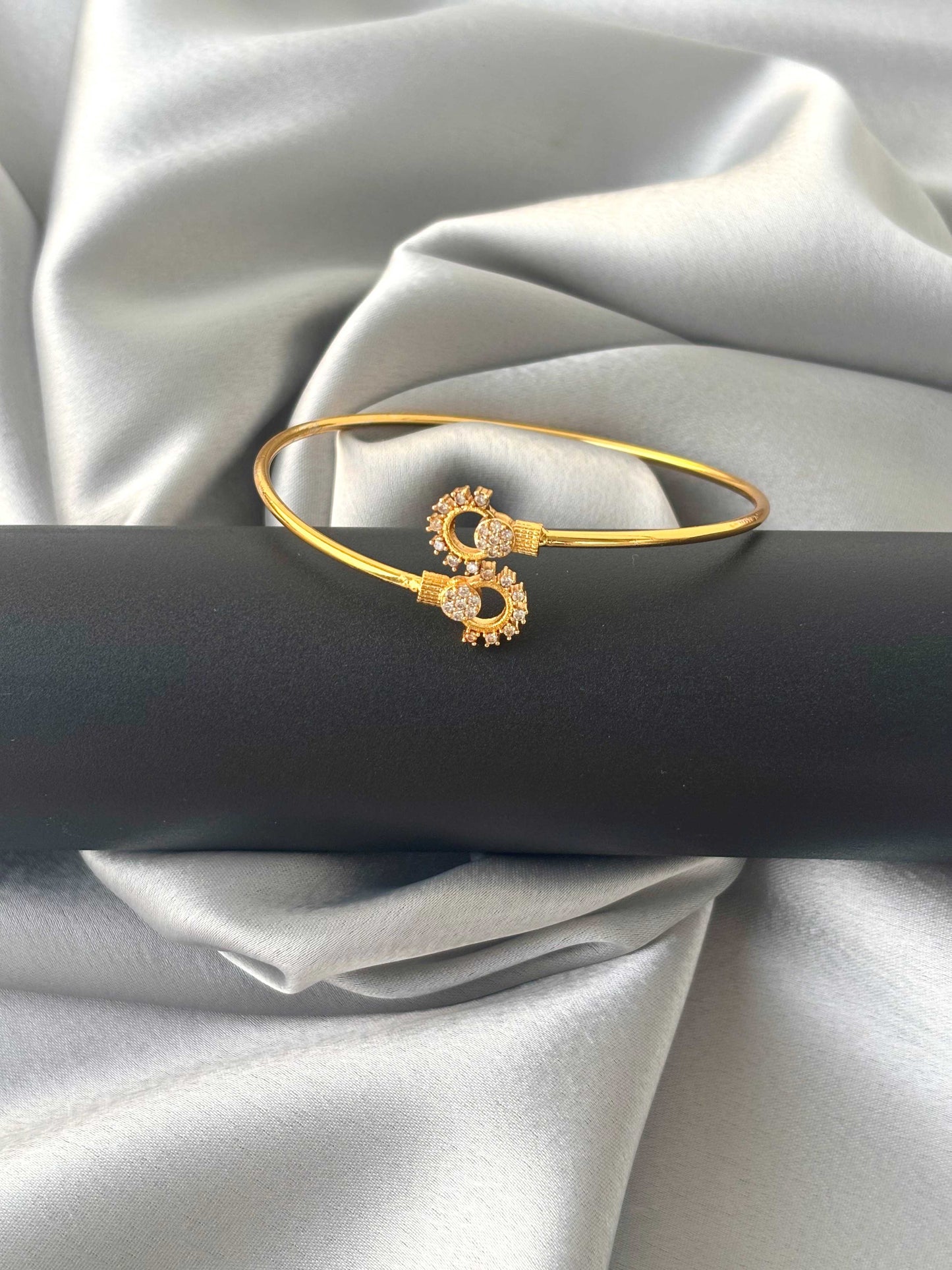 Floral White Stone Gold-Plated Cuff