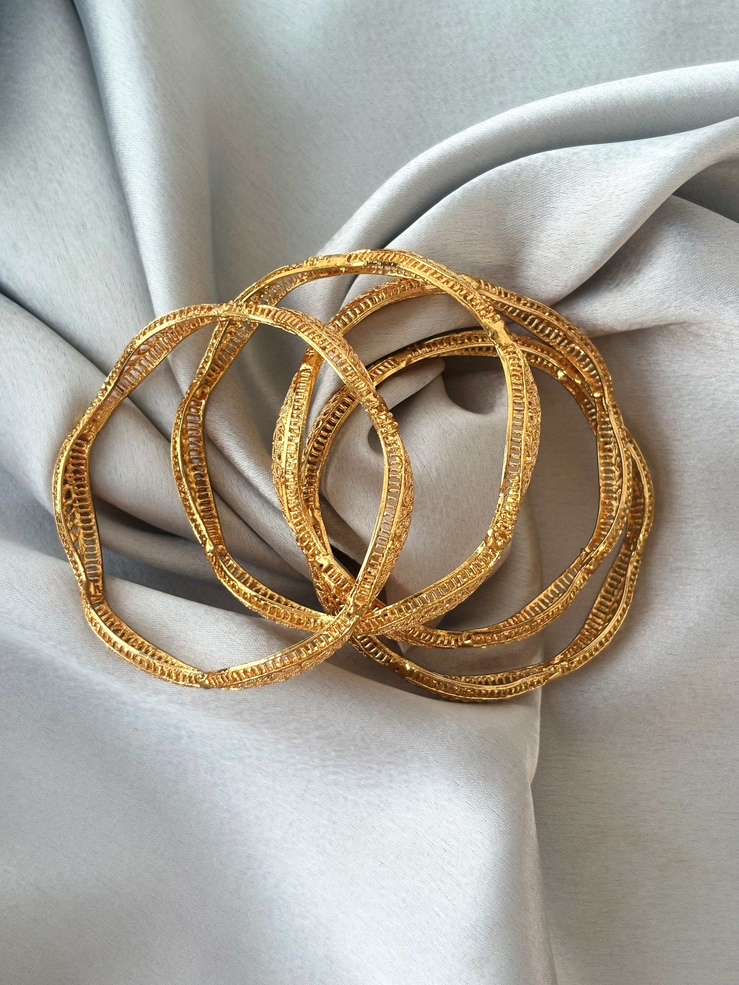 Ornate Wavy Filigree Gold-Plated Bangles