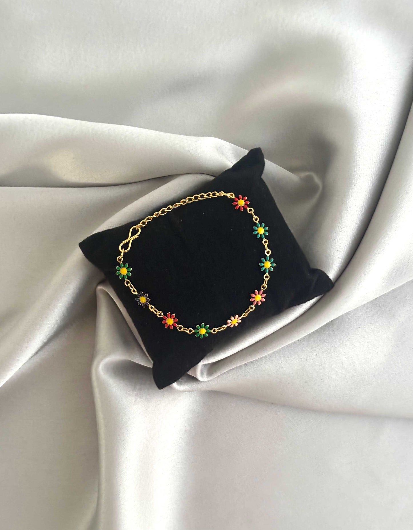 Gold-Plated Multicolor Flower Bracelet