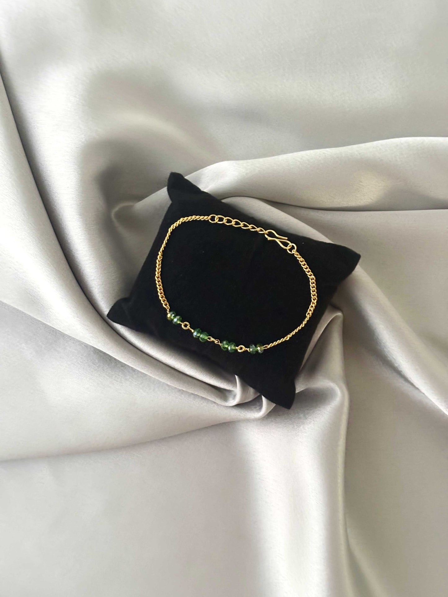 Gold-Plated Green Crystal Bead Bracelet