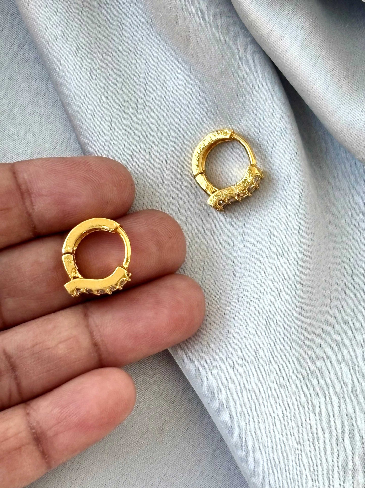 Double Row Stone Studded Huggie Earrings