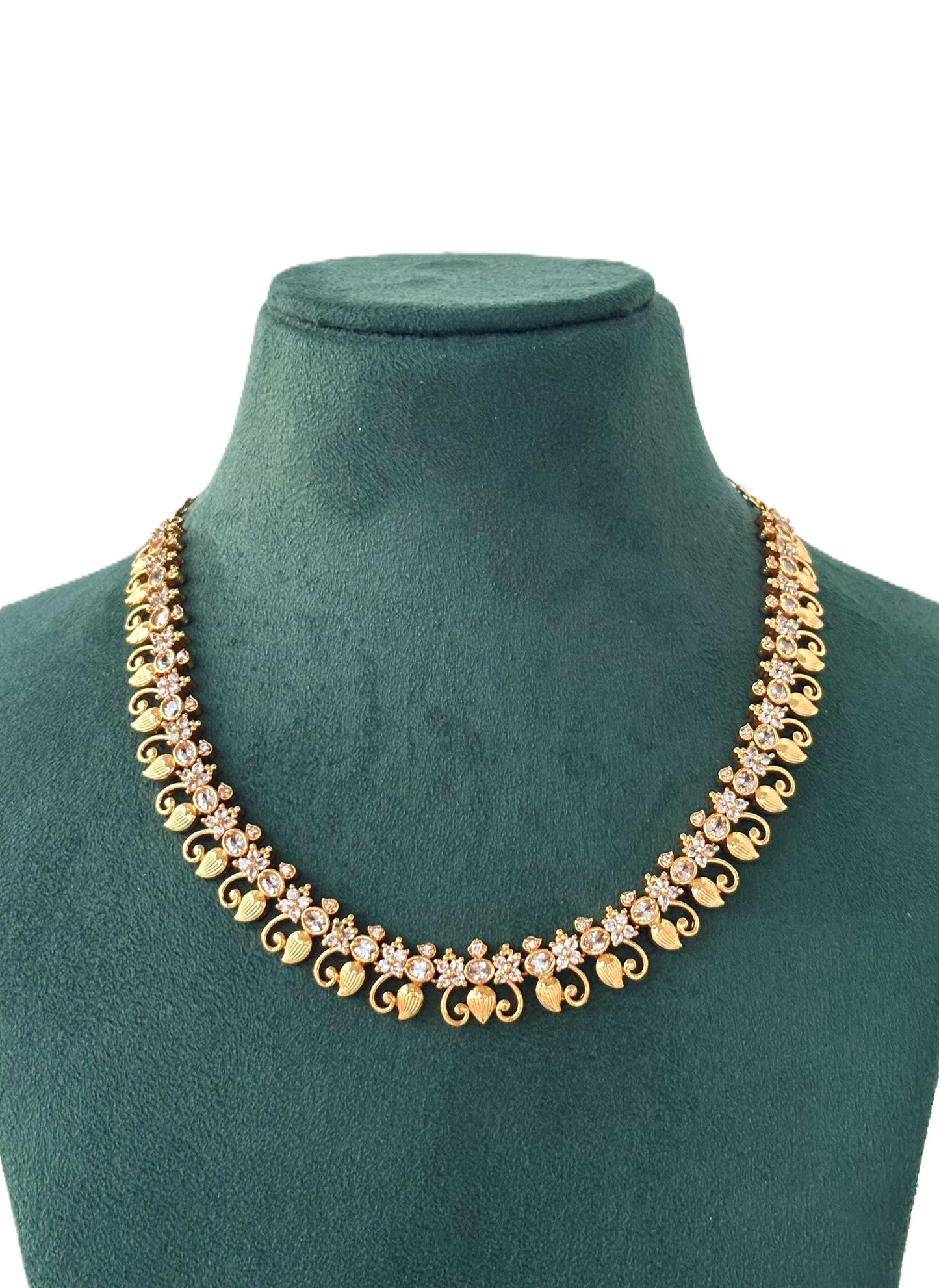 Intricate Floral Leaf Gold-Plated Necklace
