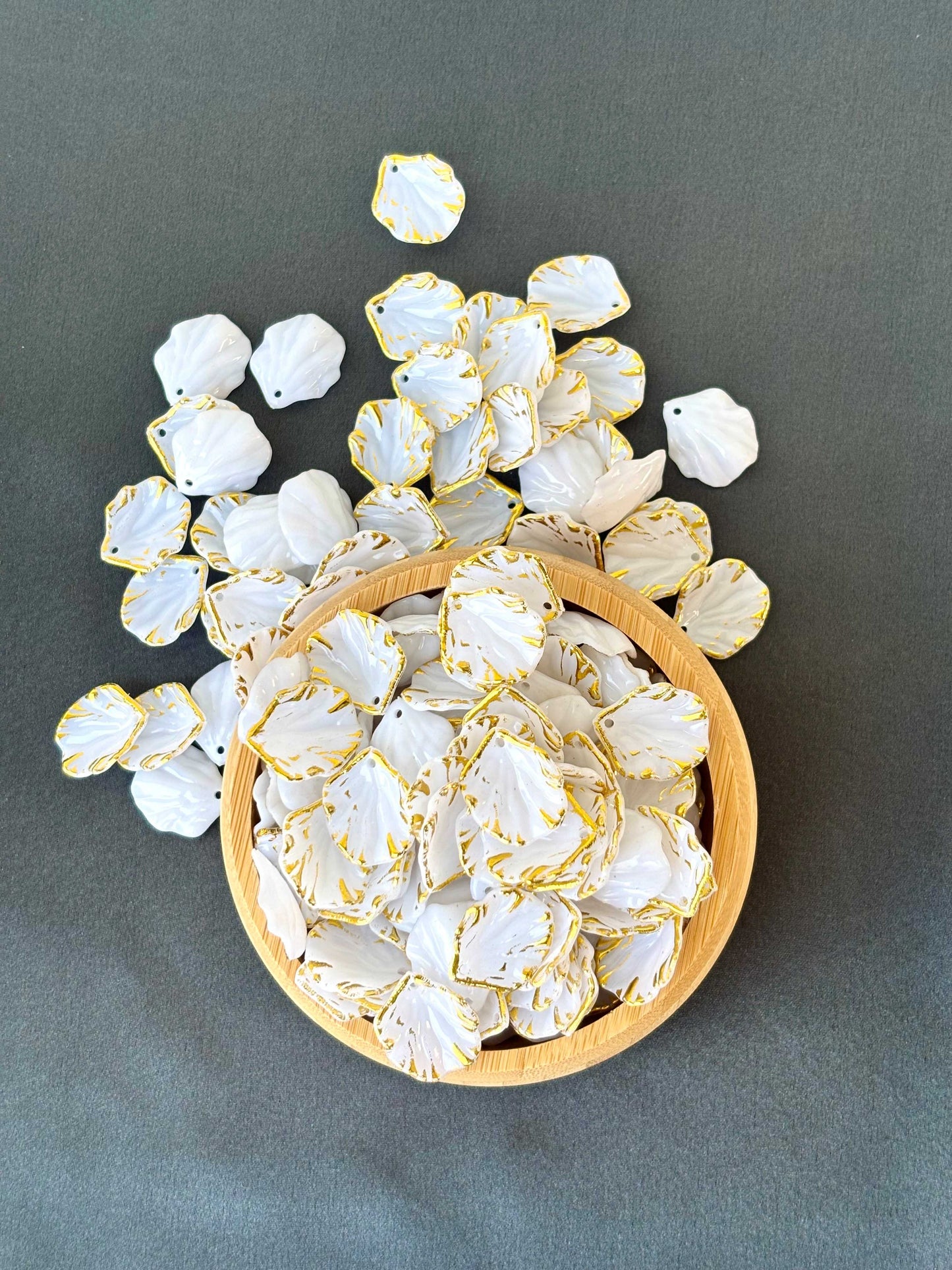 White and Gold Petal Acrylic Beads