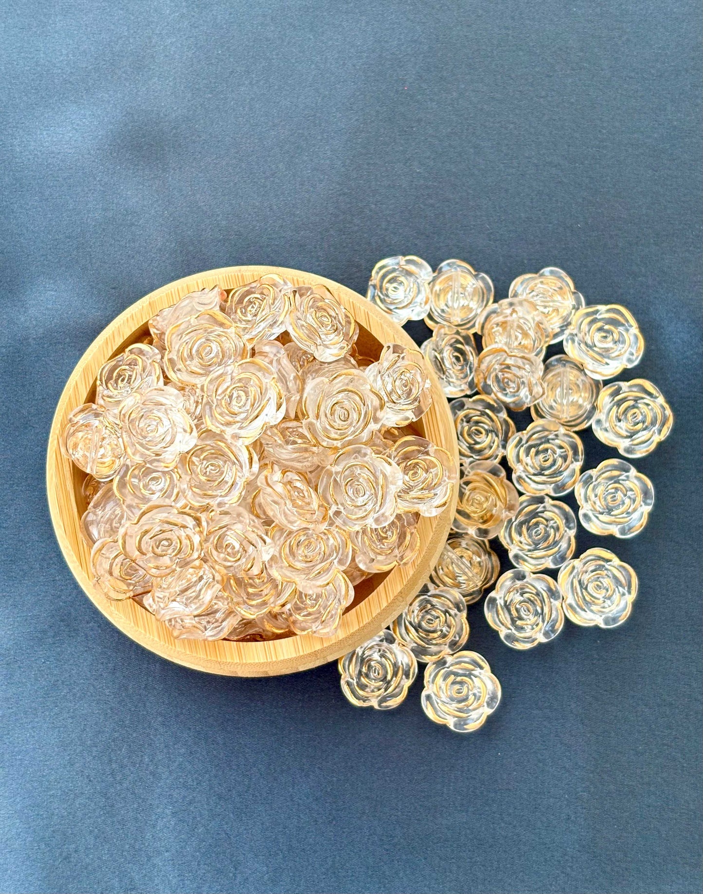 Gold-Rimmed Clear Rose Acrylic Beads