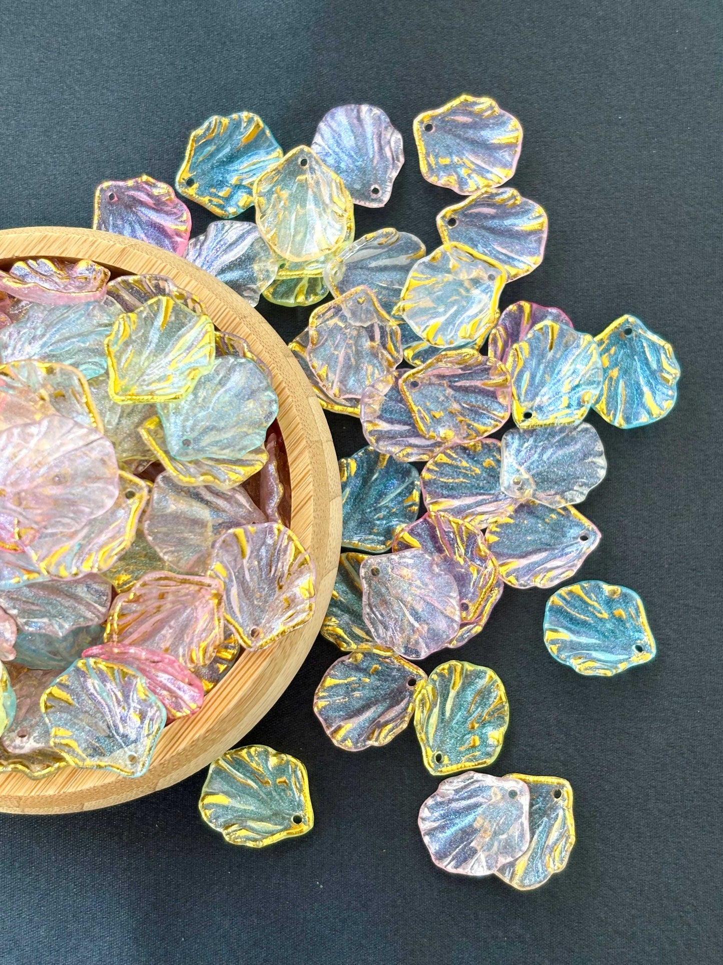 Iridescent Gold-Edged Petal Acrylic Beads
