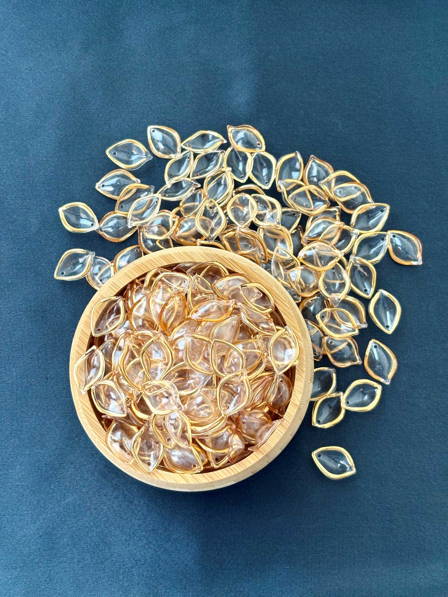 Gold-Rimmed Clear Leaf Acrylic Beads