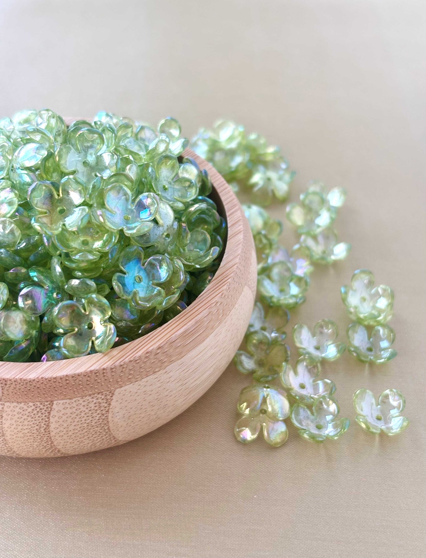 Four Petals Lime Green Flower Beads