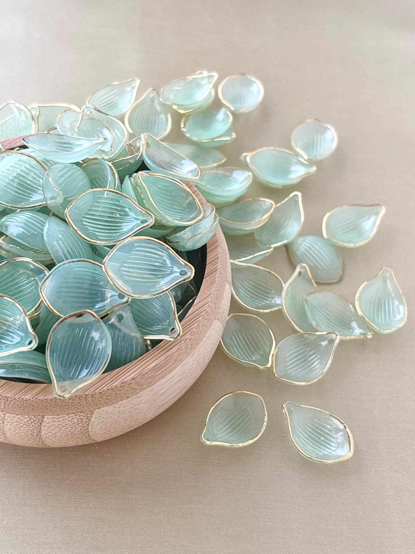 Gold Rimmed Mint Green Acrylic Petal Charms