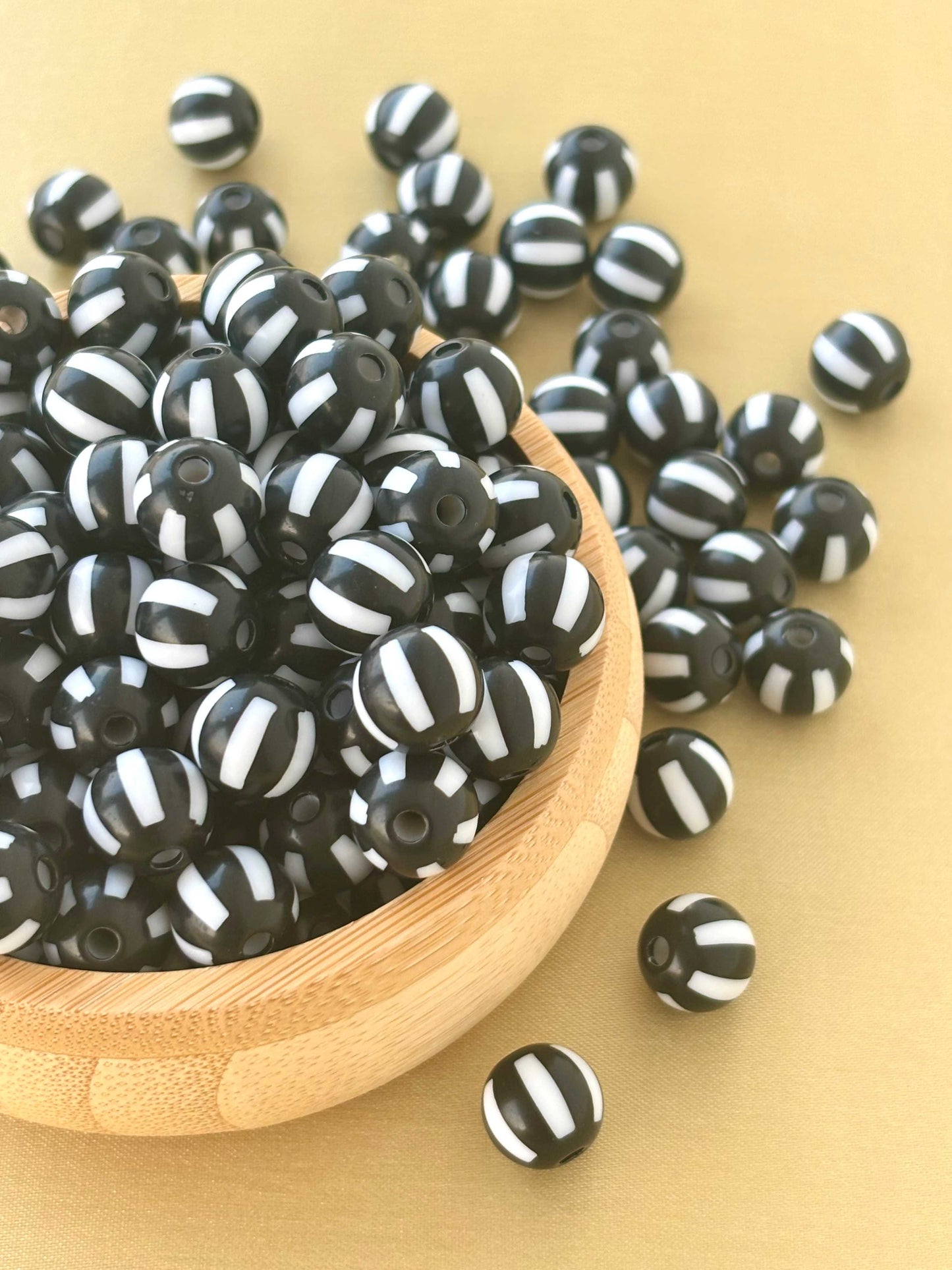 Black and White Striped Round Beads