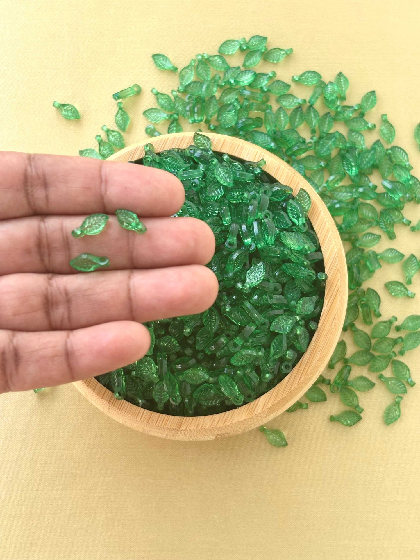 Transparent Green Leaf Acrylic Beads