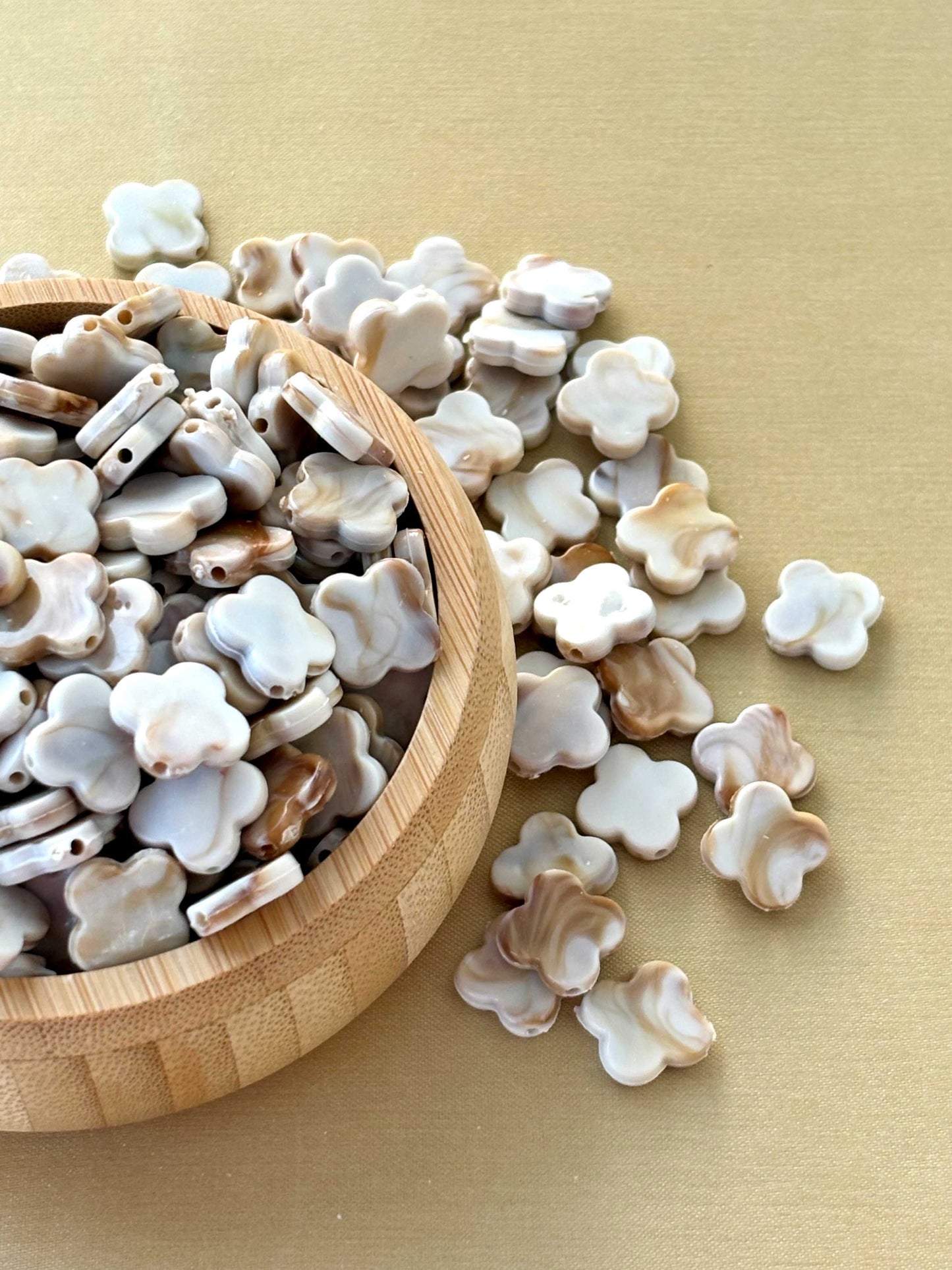 Marbled Earth Tone Four-Leaf Clover Acrylic Beads