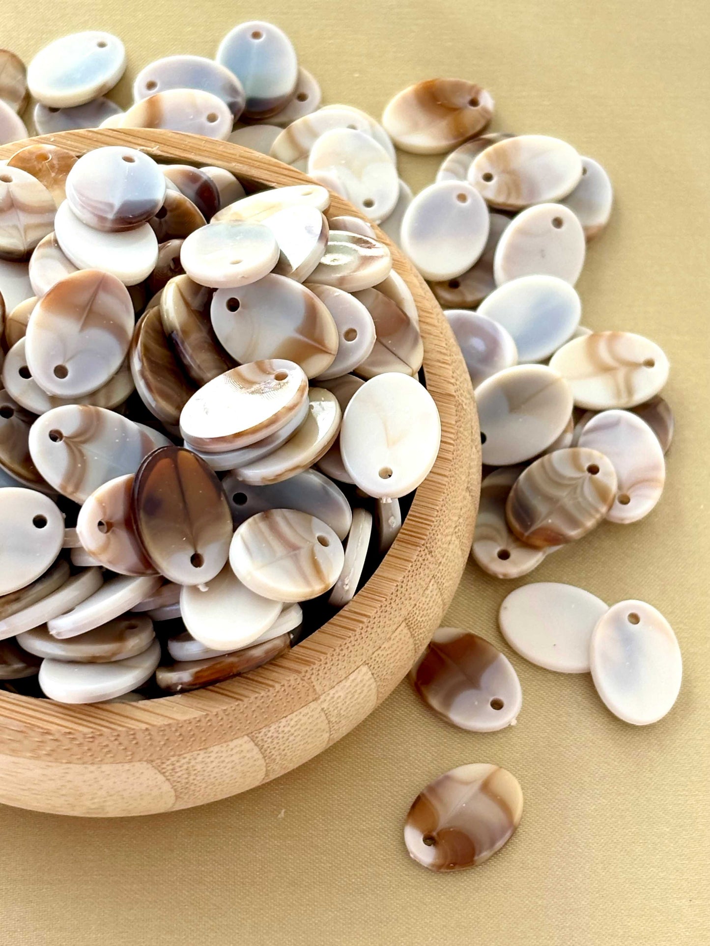 Marbled Earth Tone Top-Drilled Oval Acrylic Beads