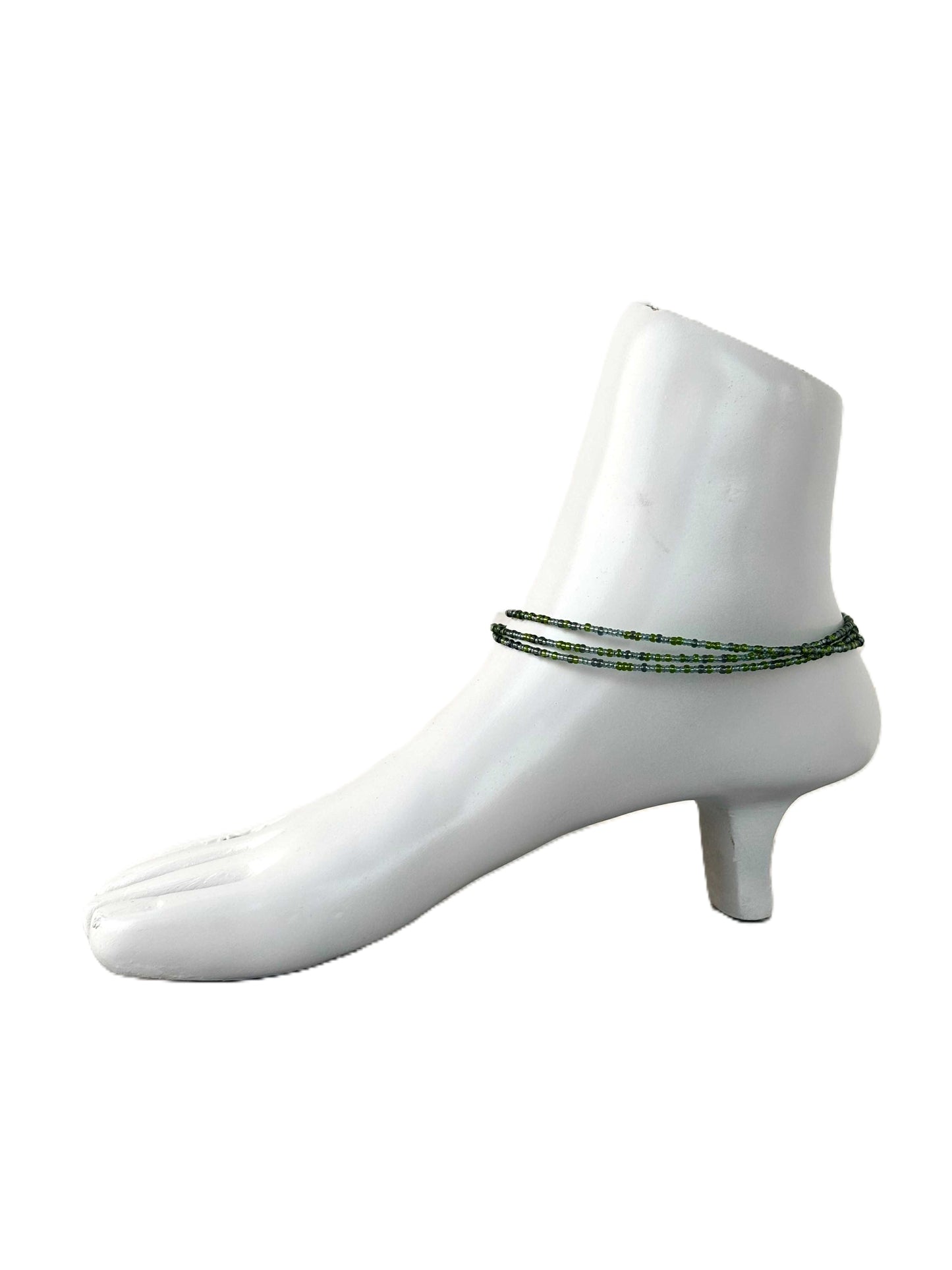 Layered Green and Gold Seed Bead Anklets