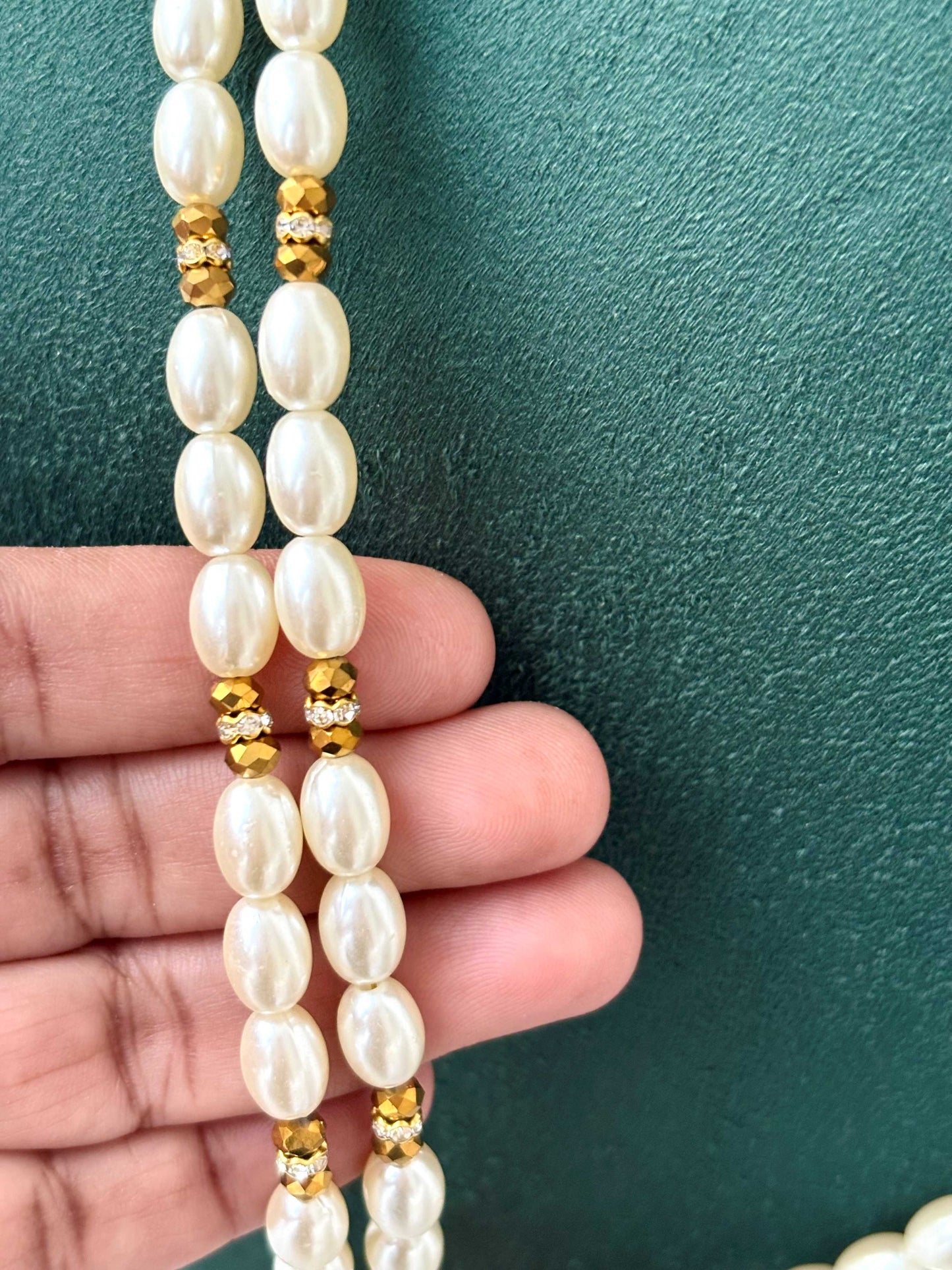 Pearl and Marbled Flower Pendant Necklace 1