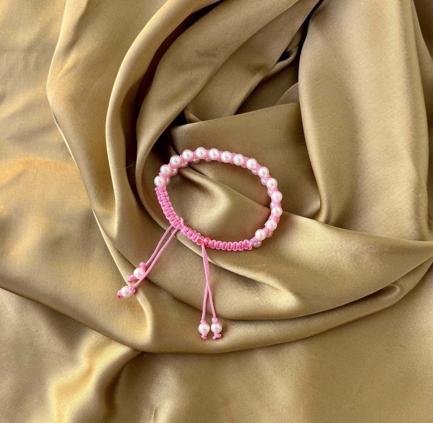 Pink Woven Pearl Bracelet