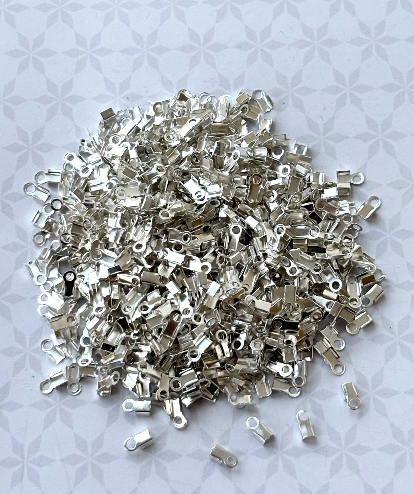 Smooth Silver Fold-Over Cord Crimp Ends